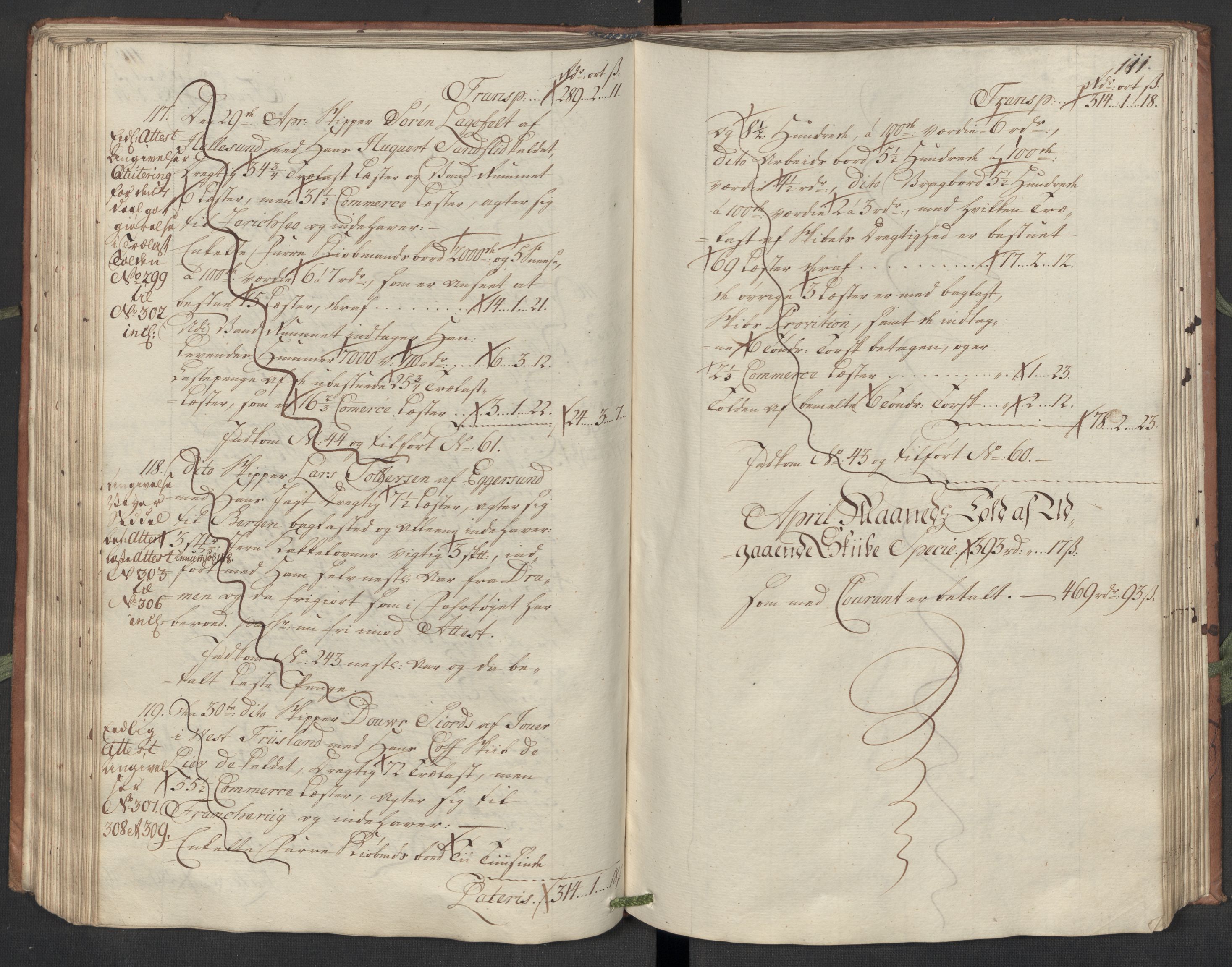 Generaltollkammeret, tollregnskaper, AV/RA-EA-5490/R22/L0018/0001: Tollregnskaper Stavanger / Hovedtollbok, 1756, p. 110b-111a