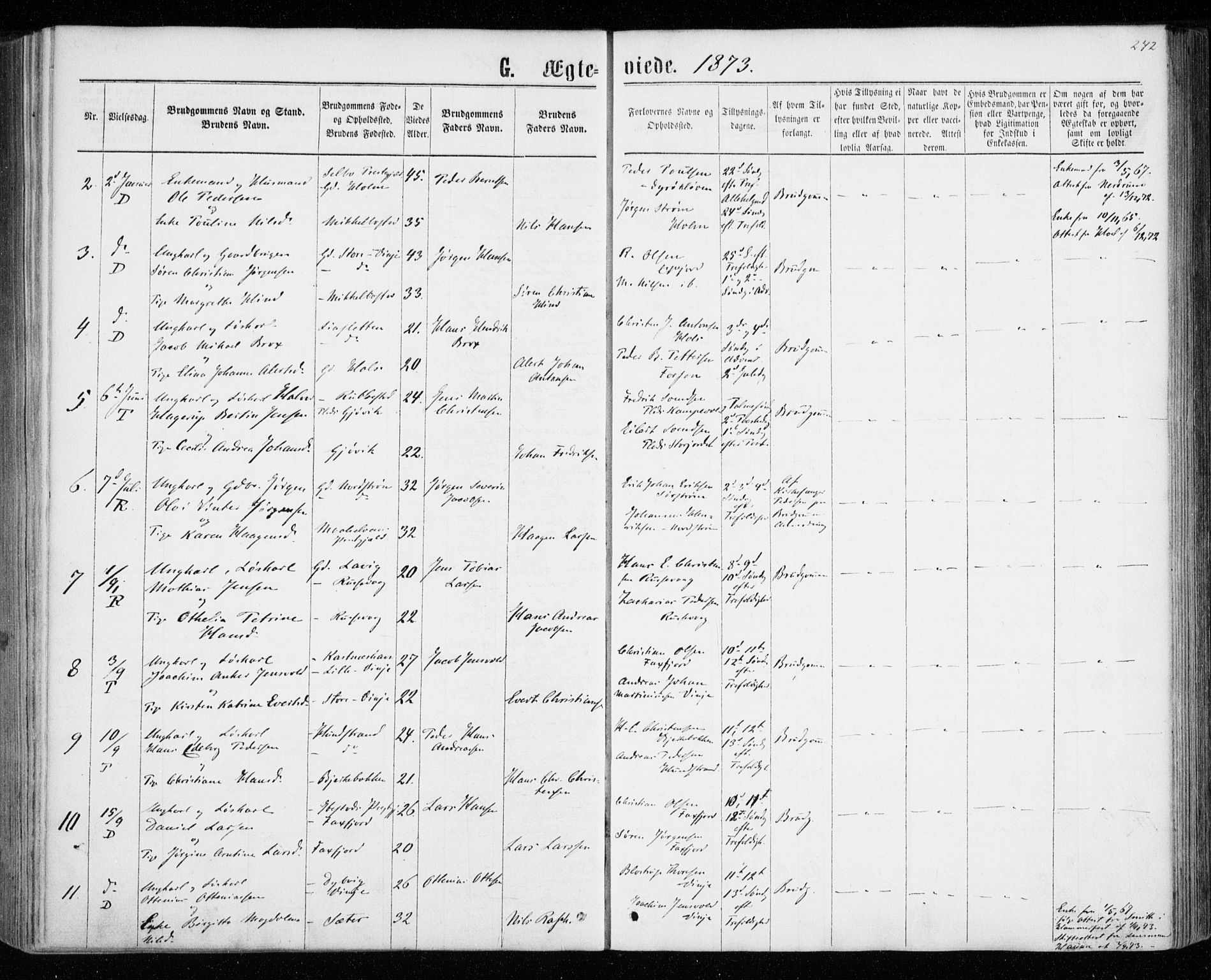 Tranøy sokneprestkontor, SATØ/S-1313/I/Ia/Iaa/L0008kirke: Parish register (official) no. 8, 1867-1877, p. 242