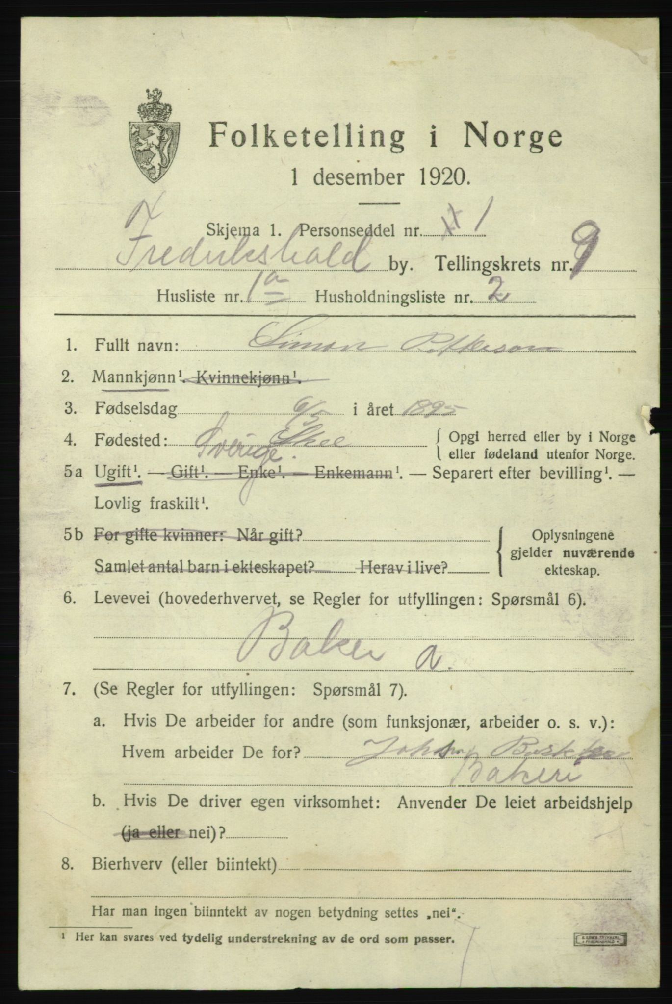 SAO, 1920 census for Fredrikshald, 1920, p. 15720
