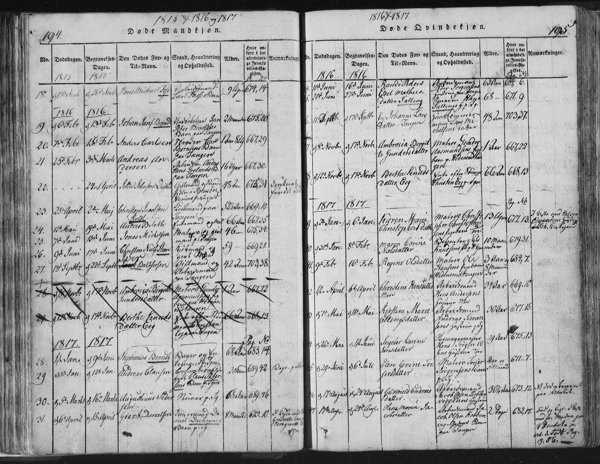 Strømsø kirkebøker, AV/SAKO-A-246/F/Fb/L0004: Parish register (official) no. II 4, 1814-1843, p. 194-195