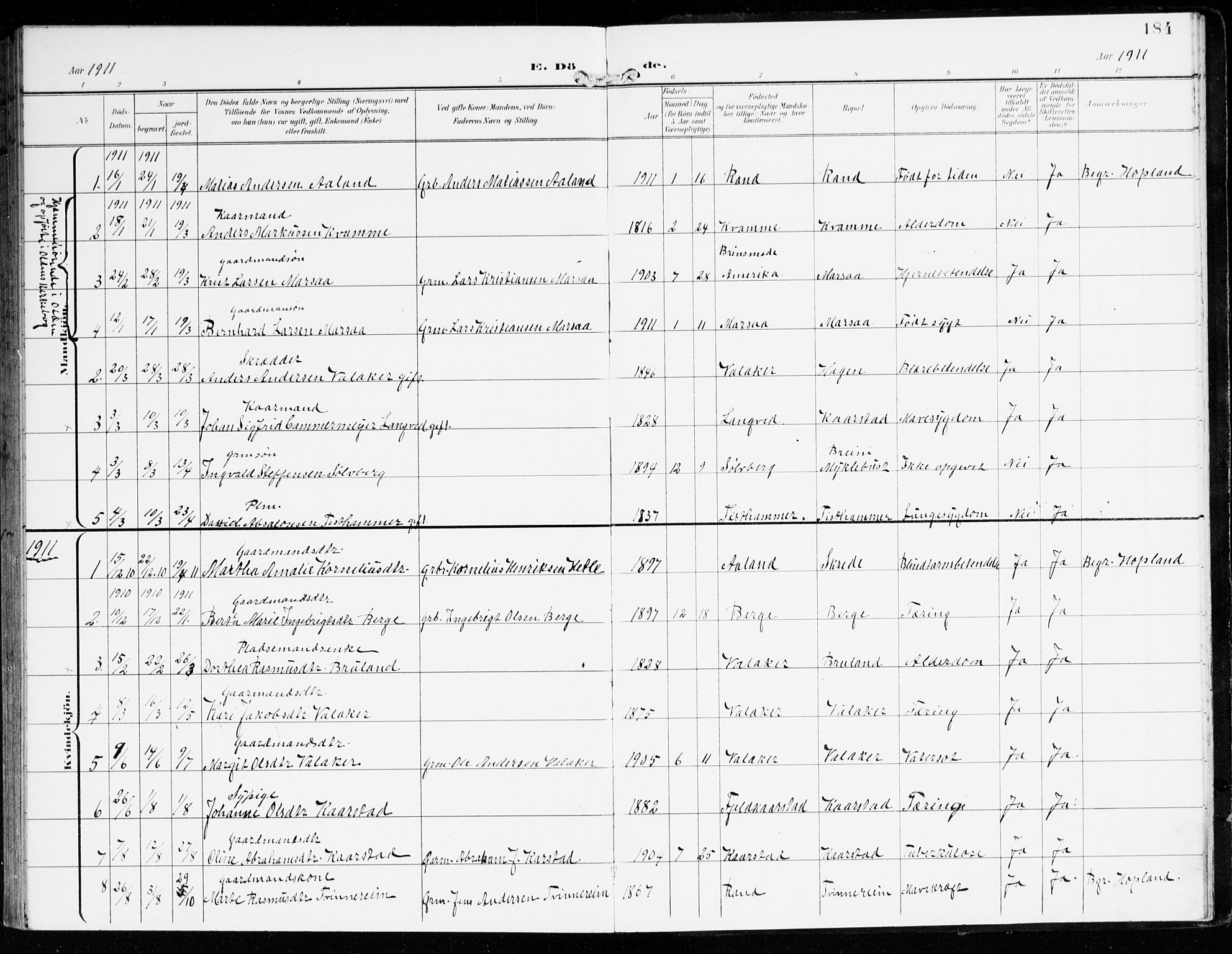 Innvik sokneprestembete, AV/SAB-A-80501: Parish register (official) no. D 2, 1900-1921, p. 184