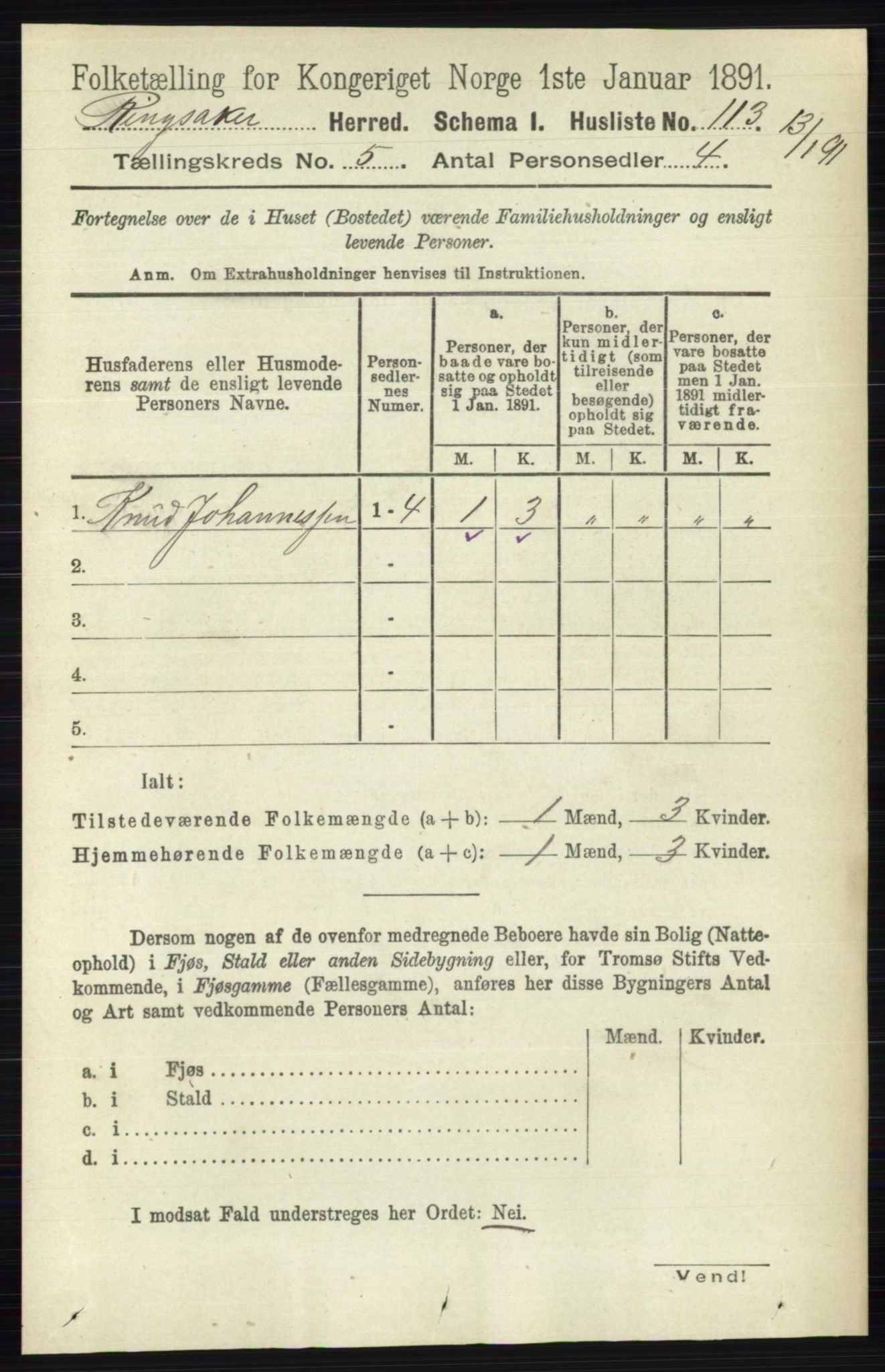 RA, 1891 census for 0412 Ringsaker, 1891, p. 2408