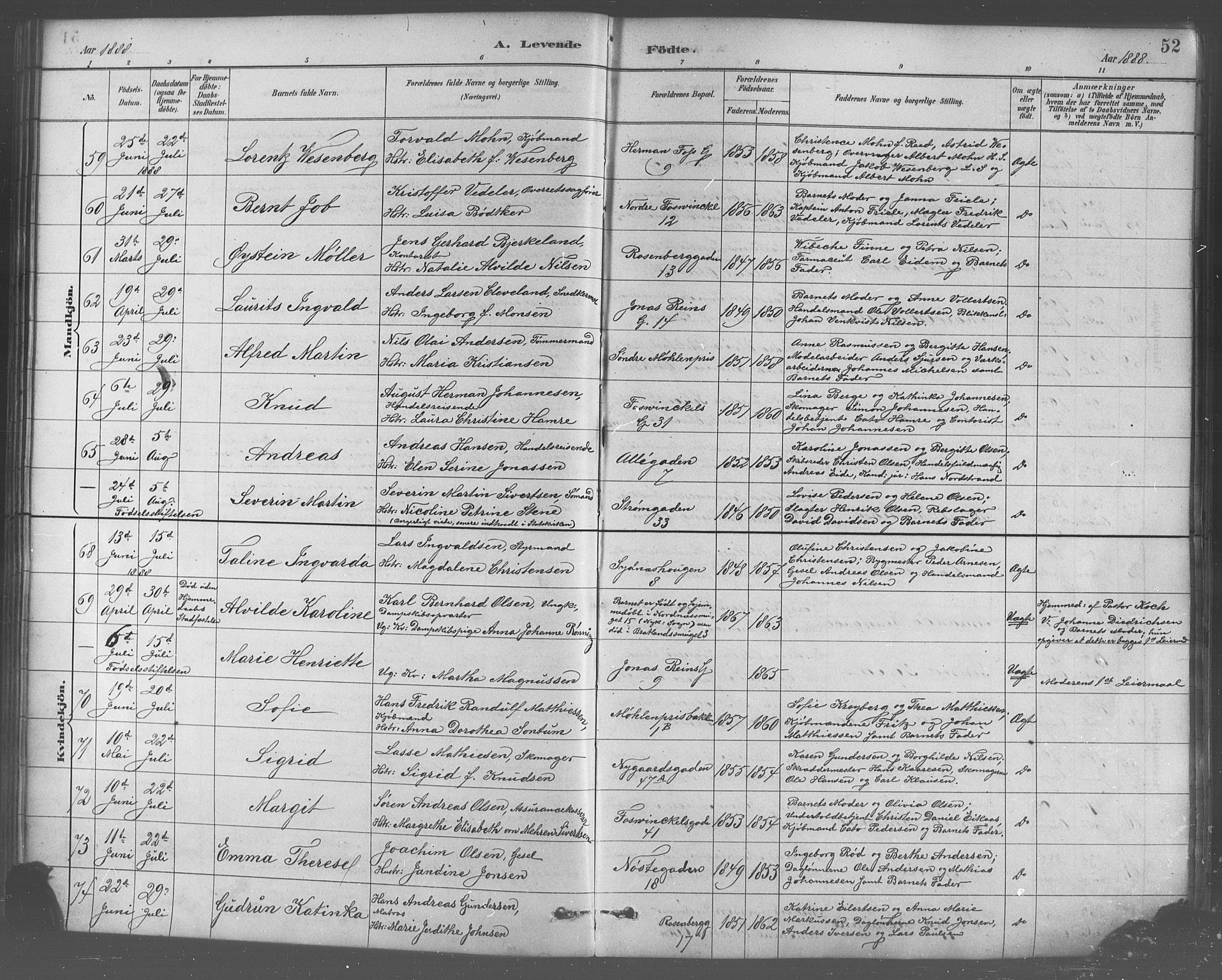 Johanneskirken sokneprestembete, SAB/A-76001/H/Hab: Parish register (copy) no. A 1, 1885-1900, p. 52