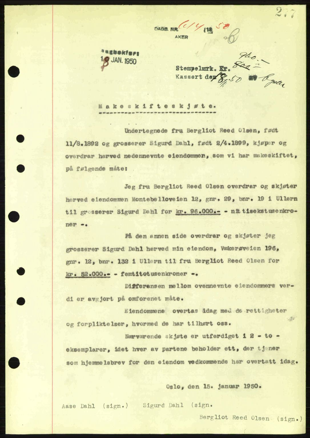 Oslo byskriverembete, AV/SAO-A-10227/G/Gb/Gbd/Gbda/L0017: Mortgage book no. A215, 1949-1950, Diary no: : 614/1950