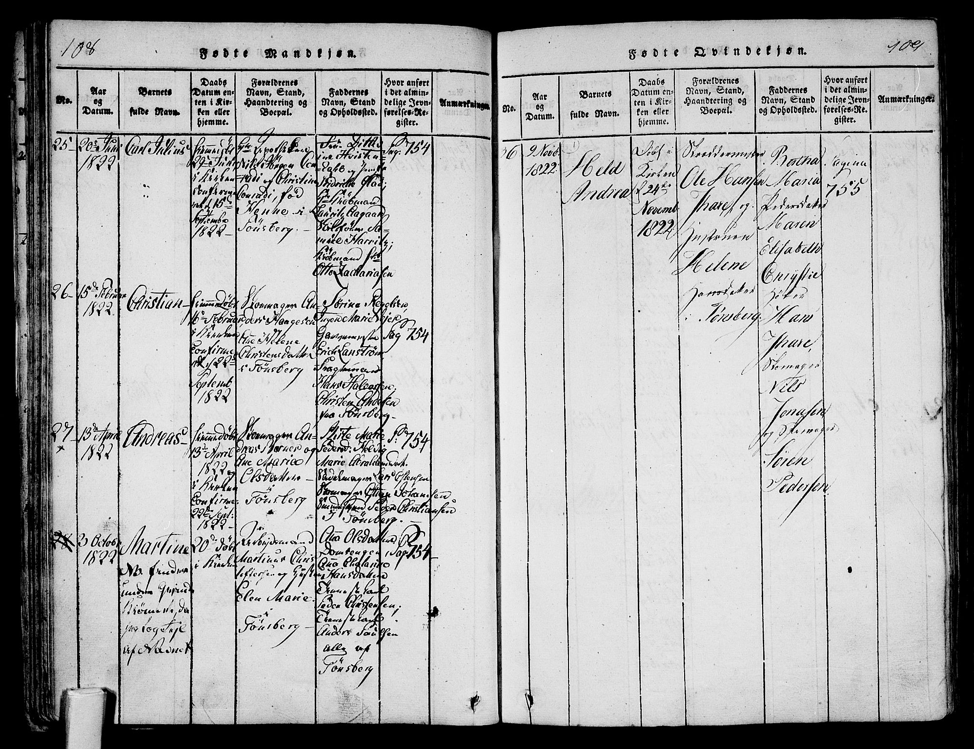 Tønsberg kirkebøker, AV/SAKO-A-330/F/Fa/L0004: Parish register (official) no. I 4, 1813-1826, p. 108-109