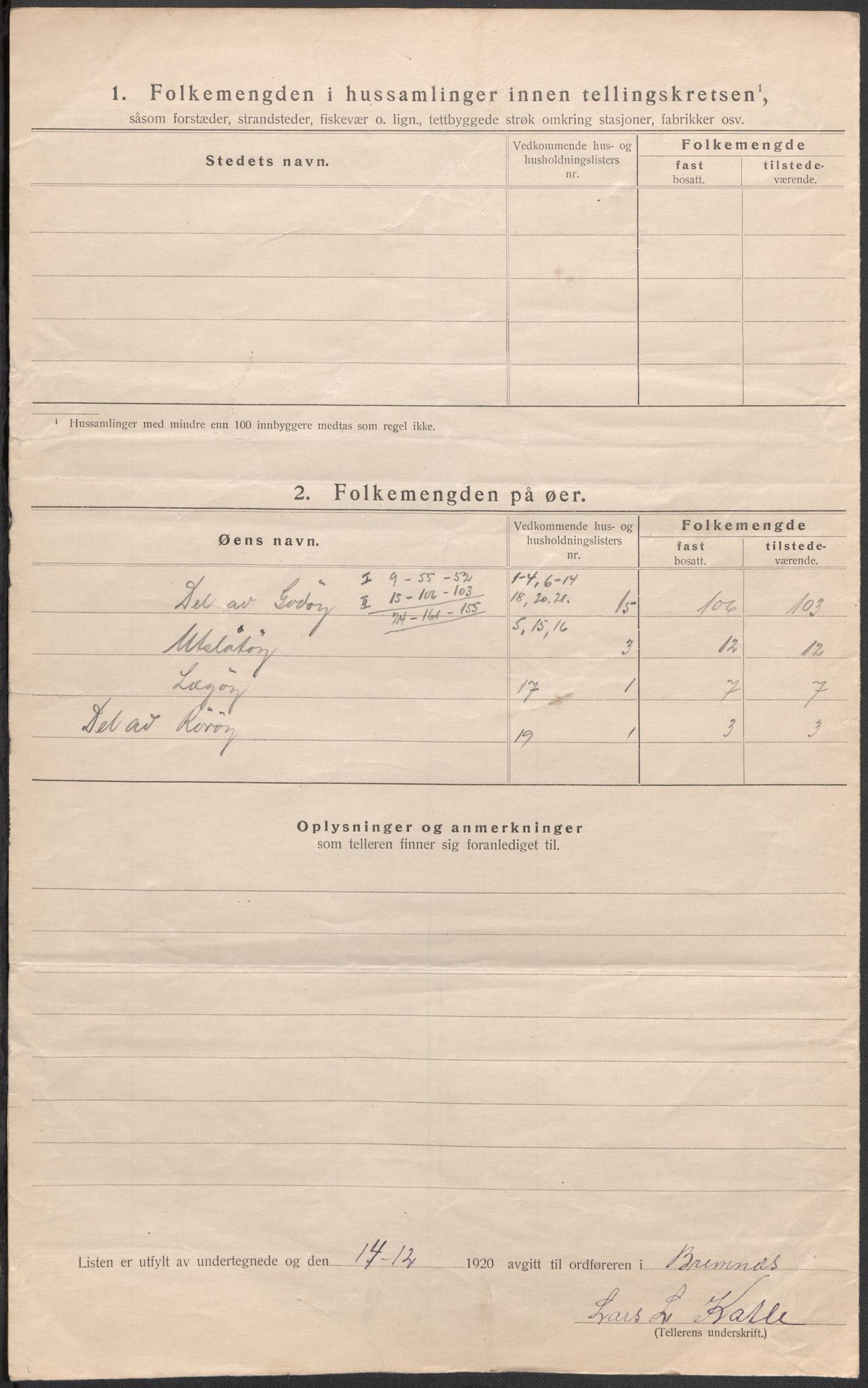 SAB, 1920 census for Bremnes, 1920, p. 10