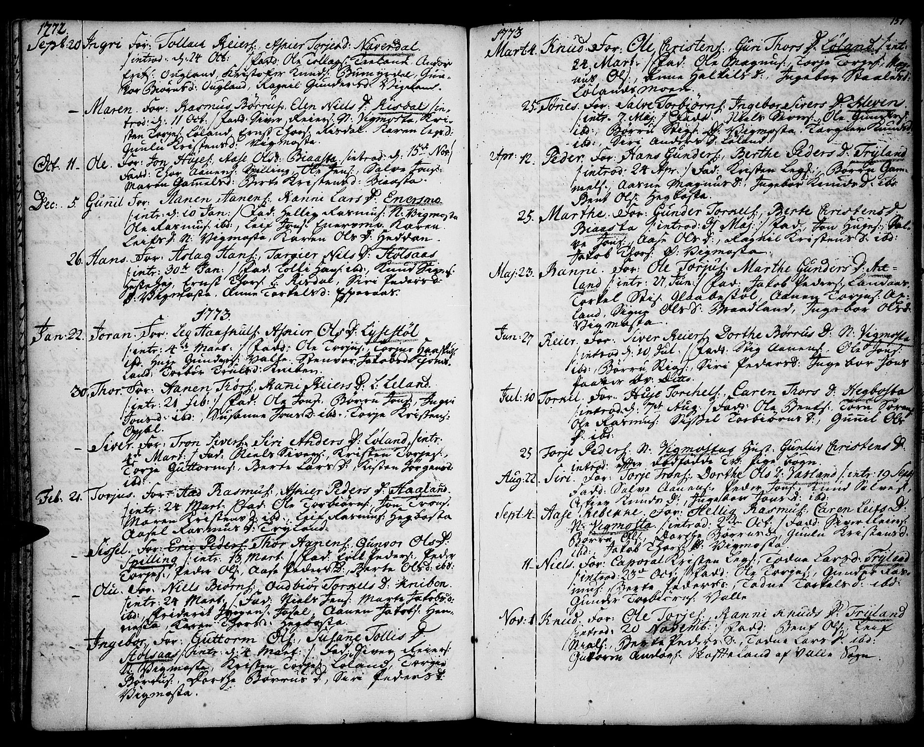 Sør-Audnedal sokneprestkontor, AV/SAK-1111-0039/F/Fa/Fab/L0002: Parish register (official) no. A 2 /3, 1771-1809, p. 157