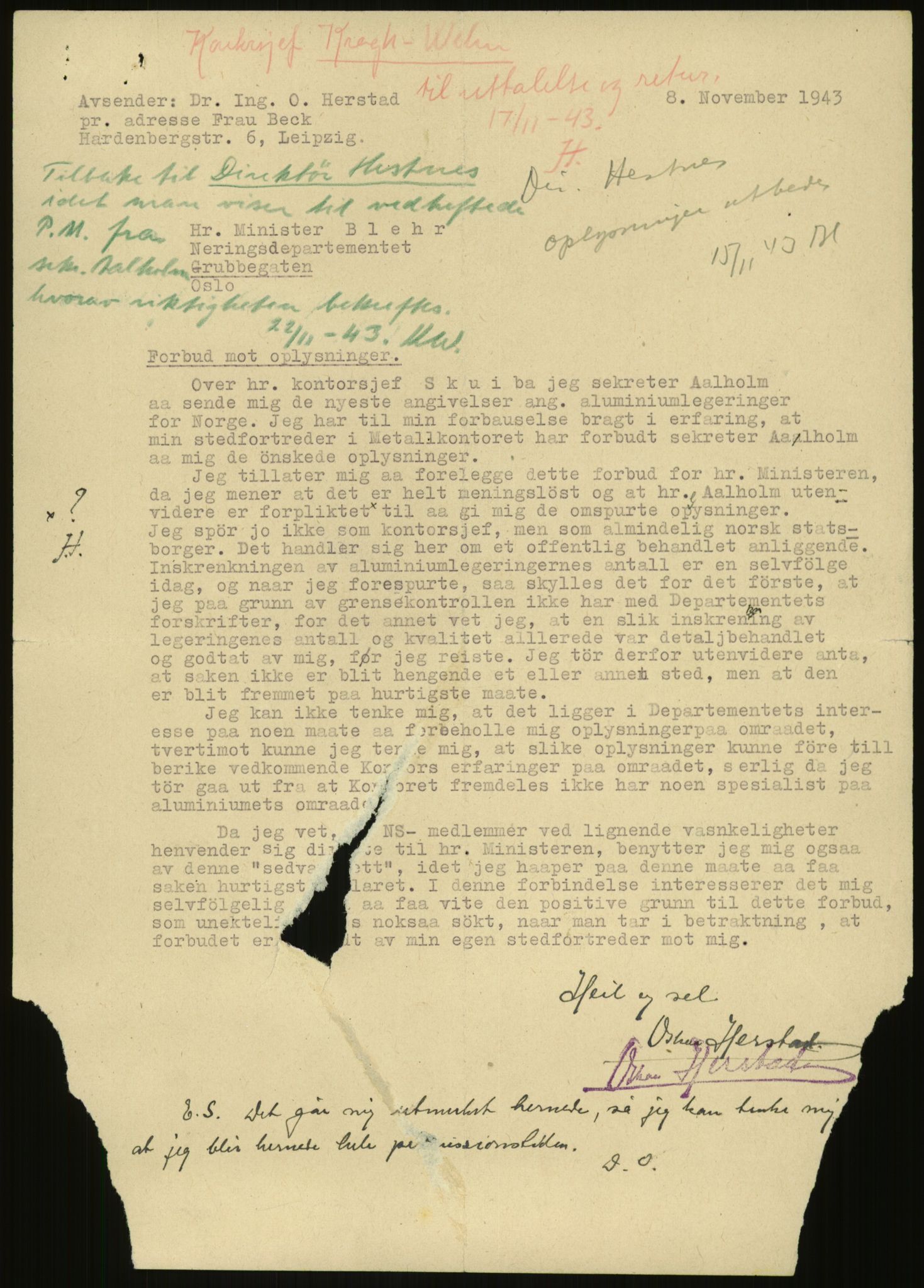 Direktoratet for industriforsyning, Sekretariatet, AV/RA-S-4153/D/Df/L0054: 9. Metallkontoret, 1940-1945, p. 469