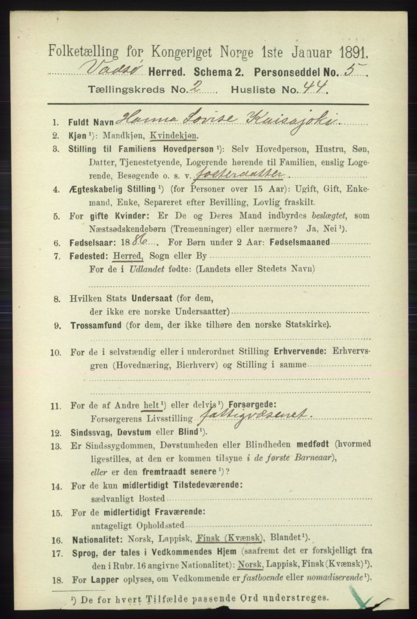 RA, 1891 census for 2029 Vadsø, 1891, p. 740