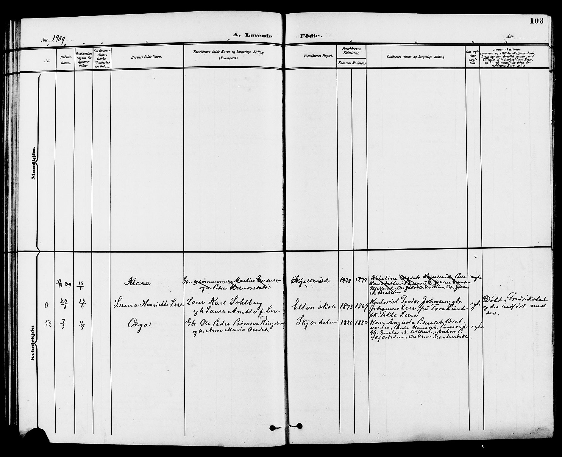 Vestre Toten prestekontor, SAH/PREST-108/H/Ha/Hab/L0010: Parish register (copy) no. 10, 1900-1912, p. 103