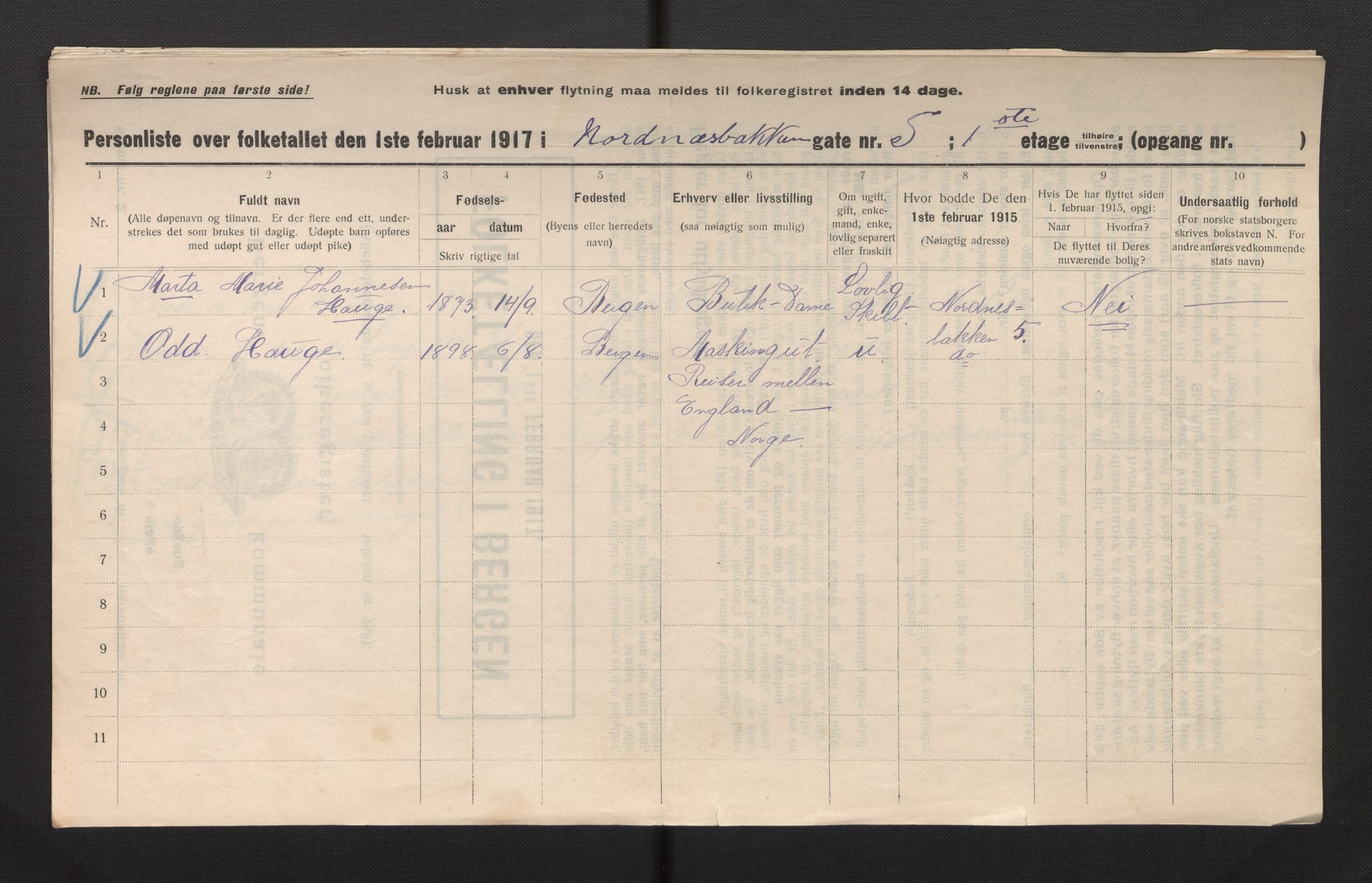 SAB, Municipal Census 1917 for Bergen, 1917, p. 26024