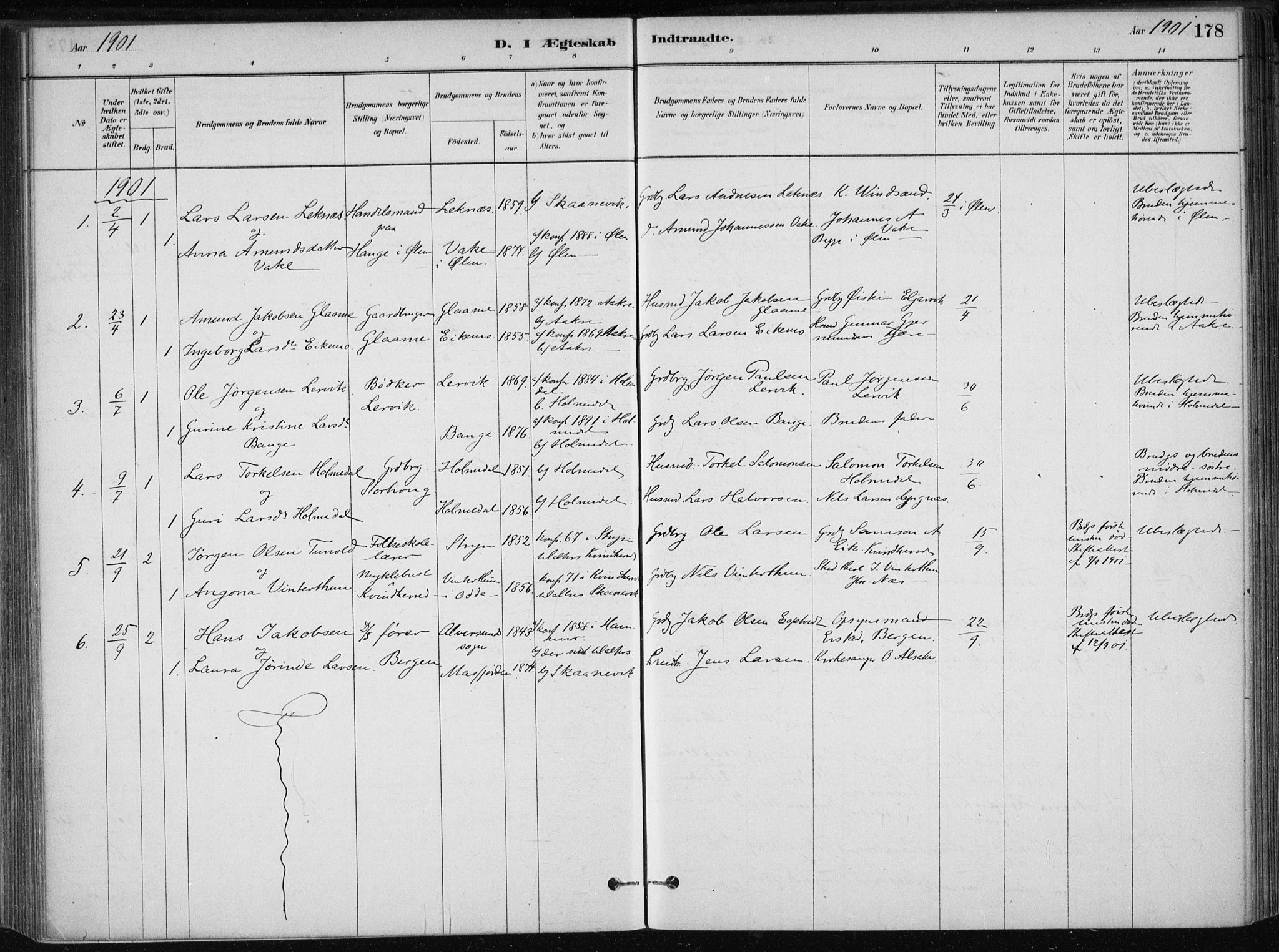 Skånevik sokneprestembete, SAB/A-77801/H/Haa: Parish register (official) no. B 1, 1879-1914, p. 178