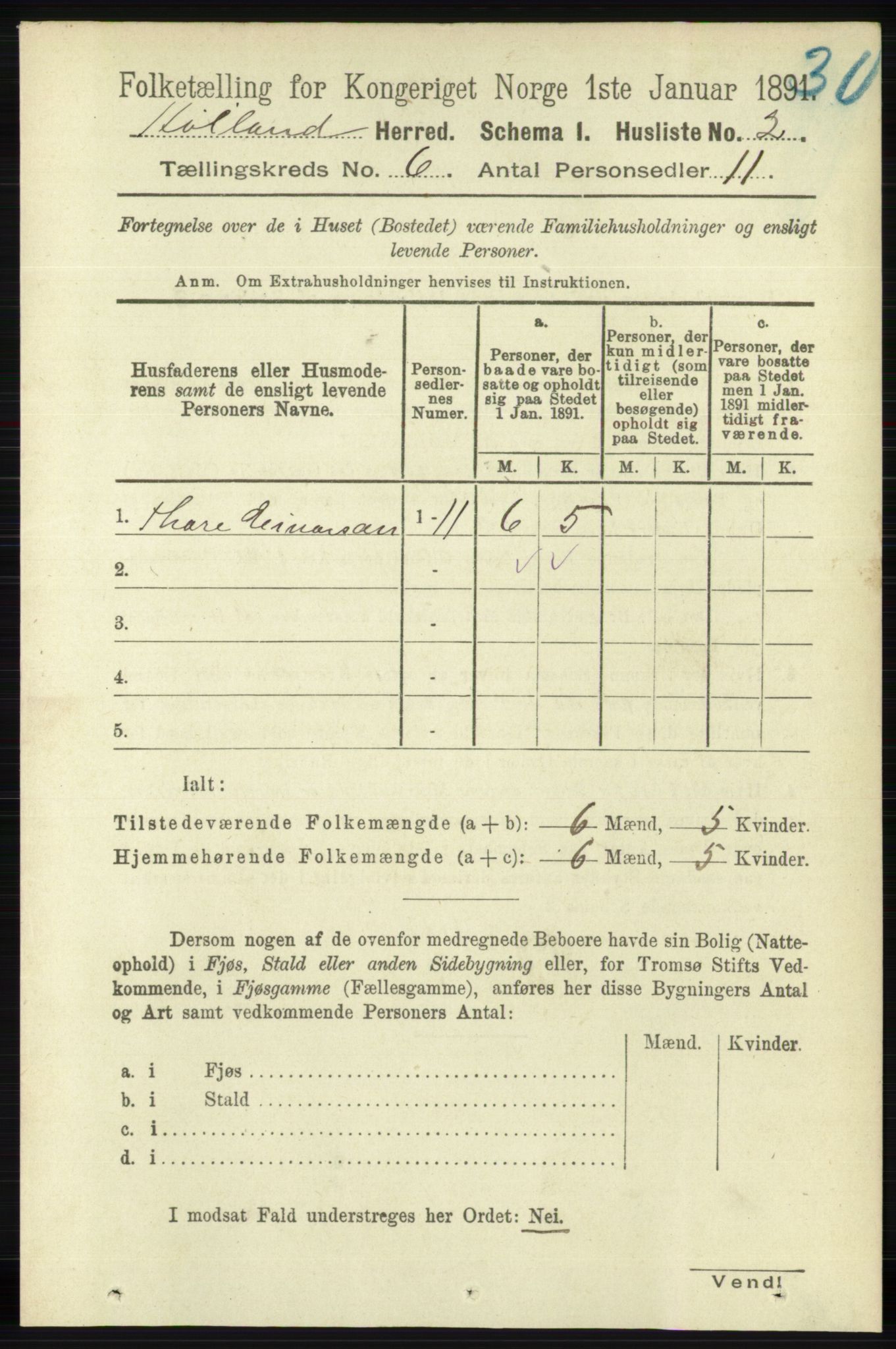 RA, 1891 census for 1123 Høyland, 1891, p. 1920