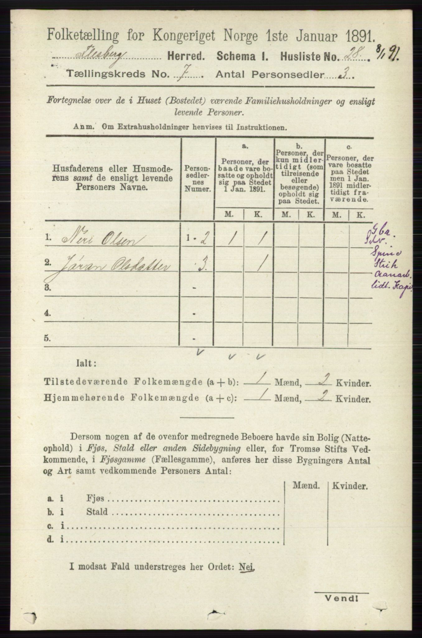 RA, 1891 census for 0631 Flesberg, 1891, p. 1162