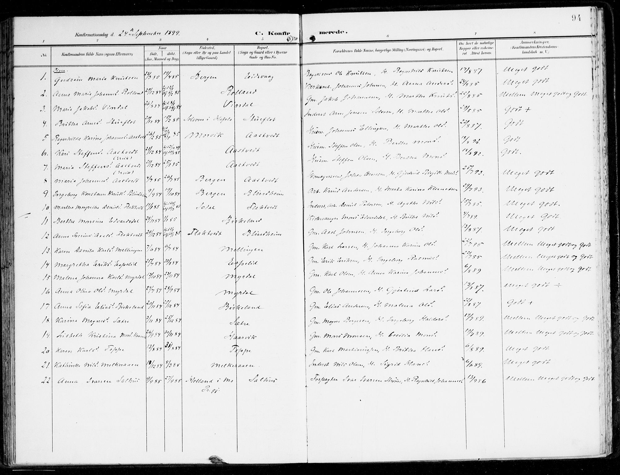 Hamre sokneprestembete, SAB/A-75501/H/Ha/Haa/Haad/L0002: Parish register (official) no. D 2, 1899-1916, p. 94