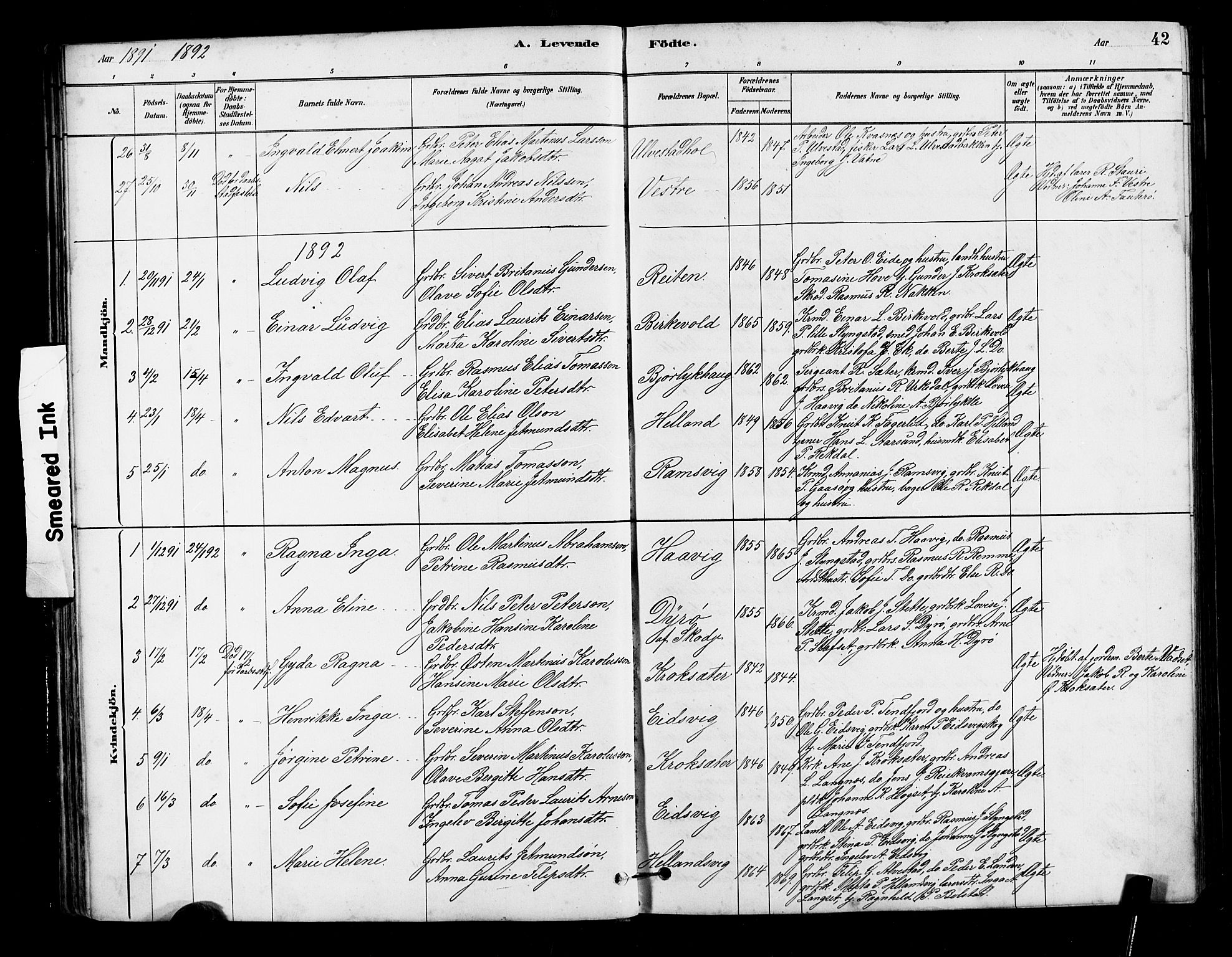 Ministerialprotokoller, klokkerbøker og fødselsregistre - Møre og Romsdal, AV/SAT-A-1454/525/L0376: Parish register (copy) no. 525C02, 1880-1902, p. 42