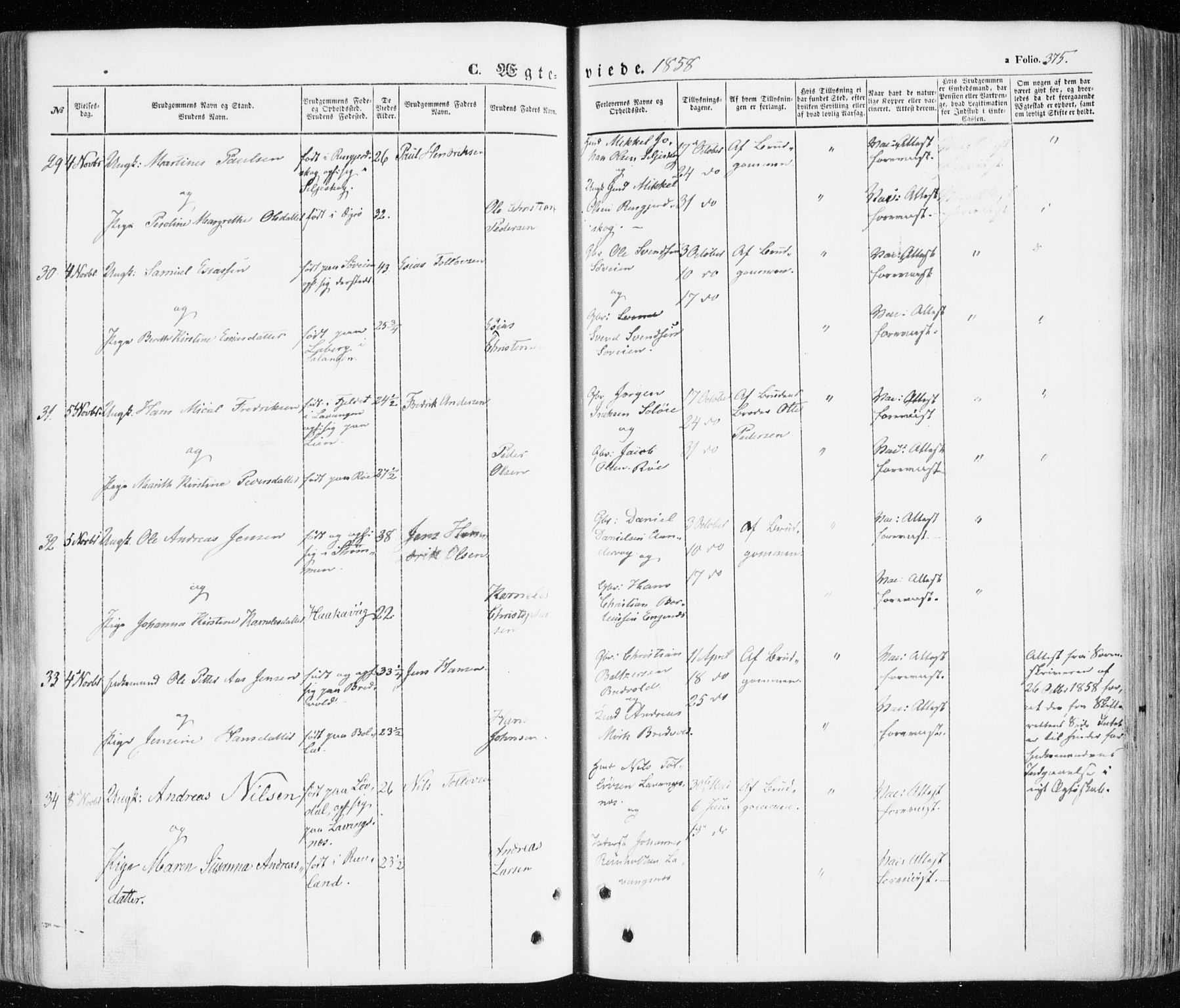 Ibestad sokneprestembete, SATØ/S-0077/H/Ha/Haa/L0008kirke: Parish register (official) no. 8, 1850-1859, p. 375