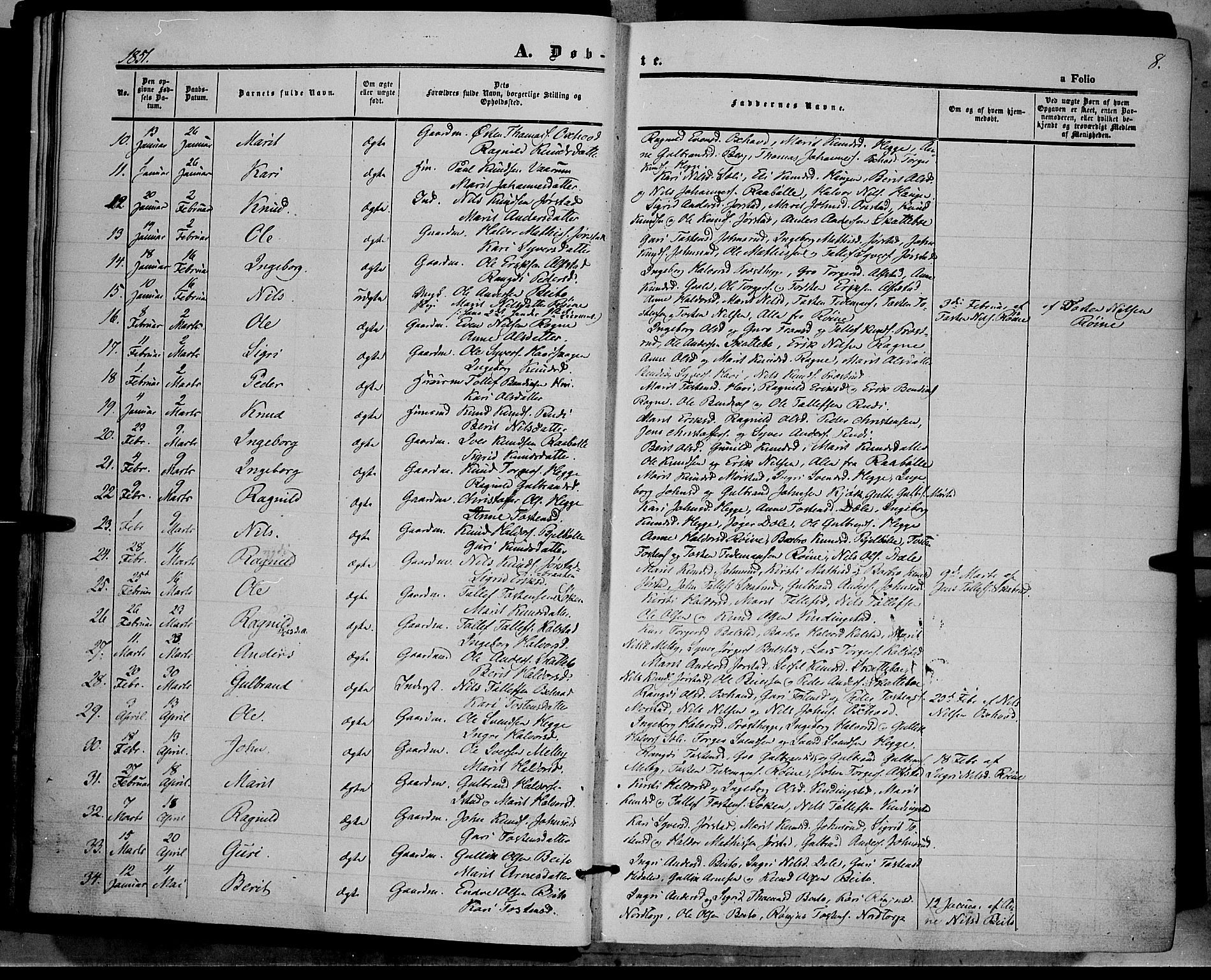 Øystre Slidre prestekontor, SAH/PREST-138/H/Ha/Haa/L0001: Parish register (official) no. 1, 1849-1874, p. 8