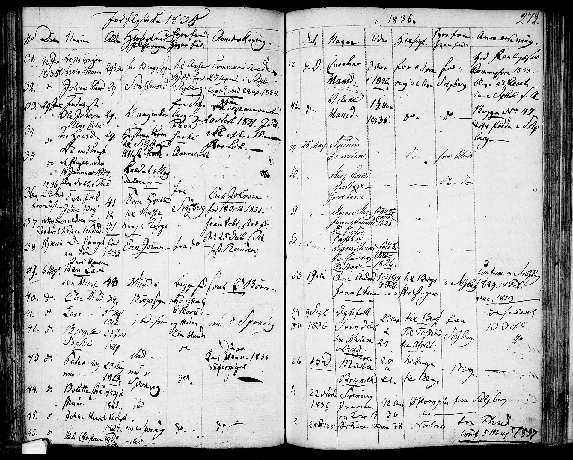 Berg prestekontor Kirkebøker, AV/SAO-A-10902/F/Fa/L0003: Parish register (official) no. I 3, 1832-1842, p. 273