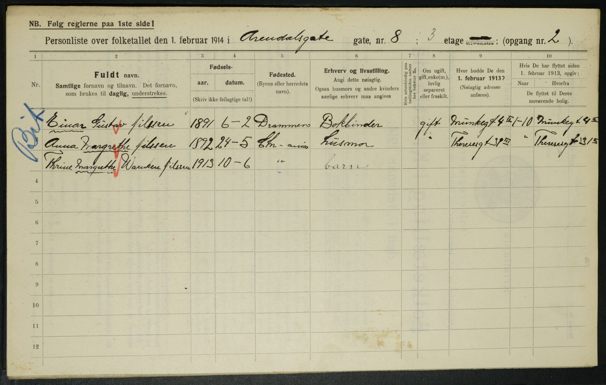 OBA, Municipal Census 1914 for Kristiania, 1914, p. 2039