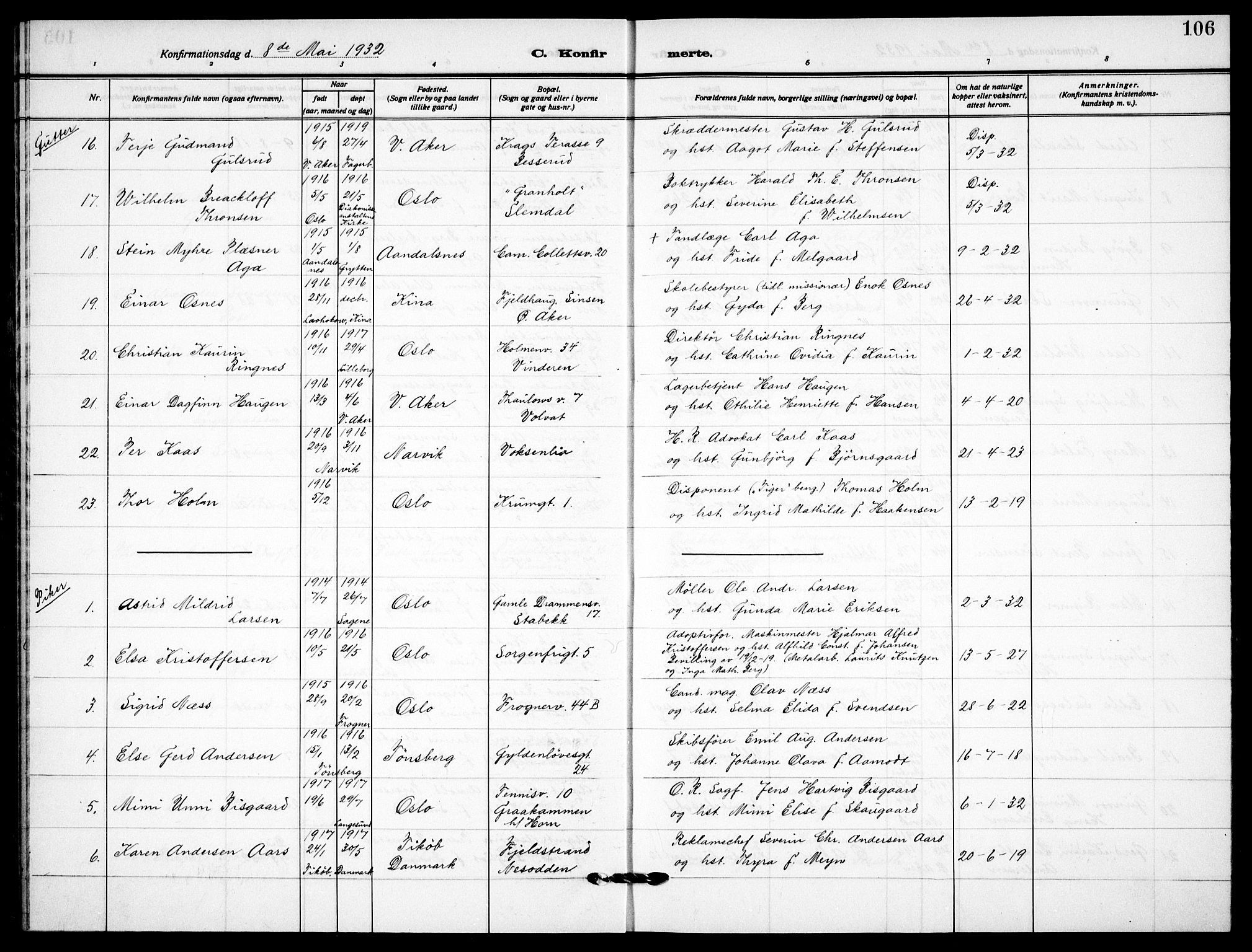 Garnisonsmenigheten Kirkebøker, AV/SAO-A-10846/F/Fa/L0017: Parish register (official) no. 17, 1926-1937, p. 106