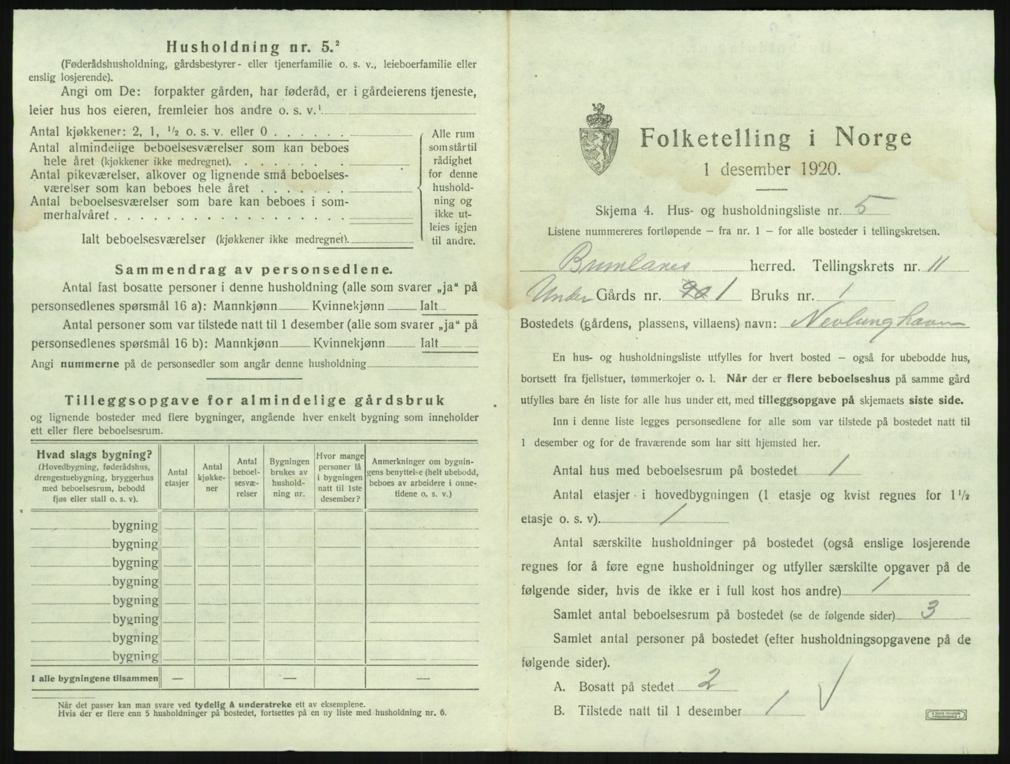 SAKO, 1920 census for Brunlanes, 1920, p. 1489