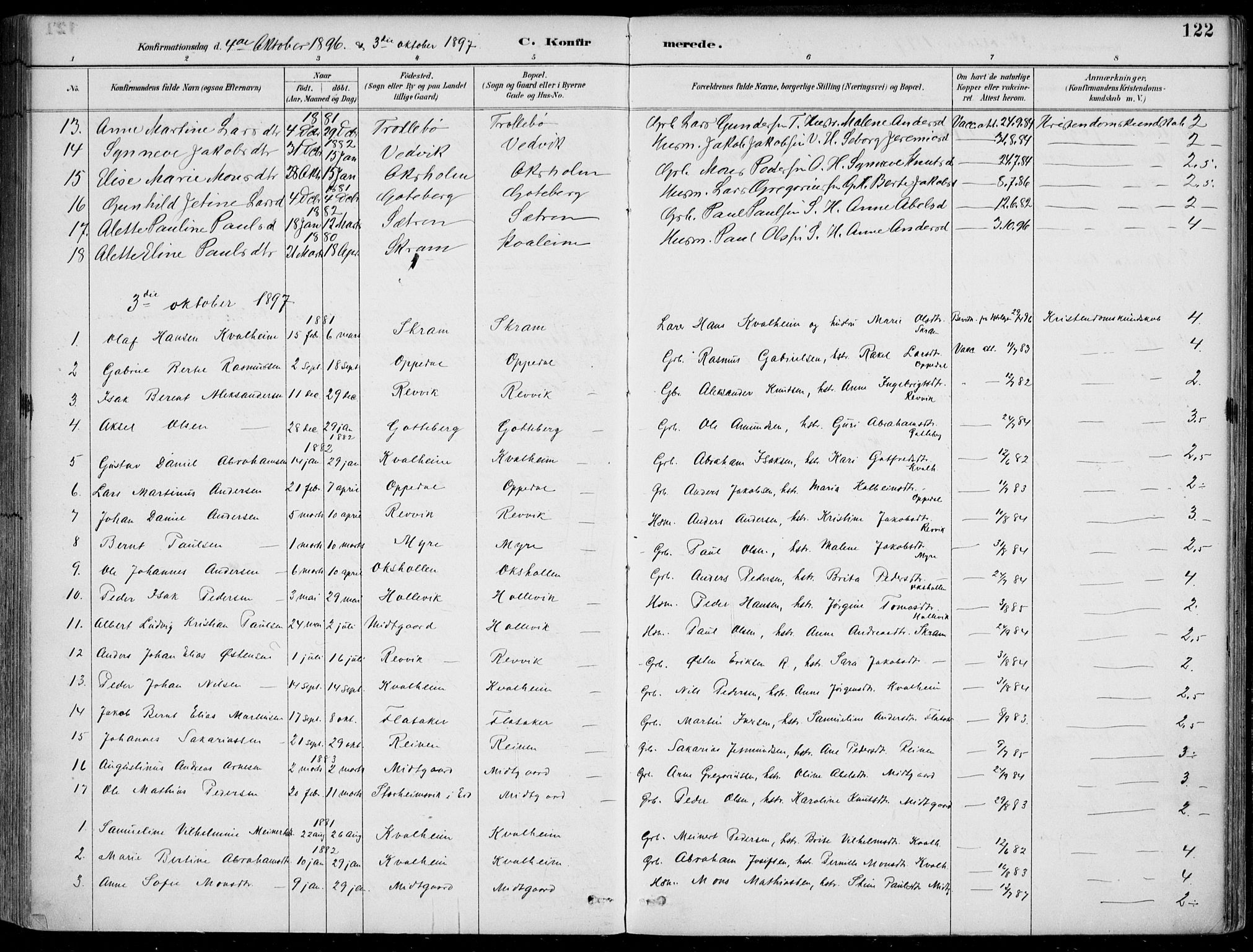 Selje sokneprestembete, AV/SAB-A-99938/H/Ha/Haa/Haac/L0002: Parish register (official) no. C  2, 1889-1904, p. 122