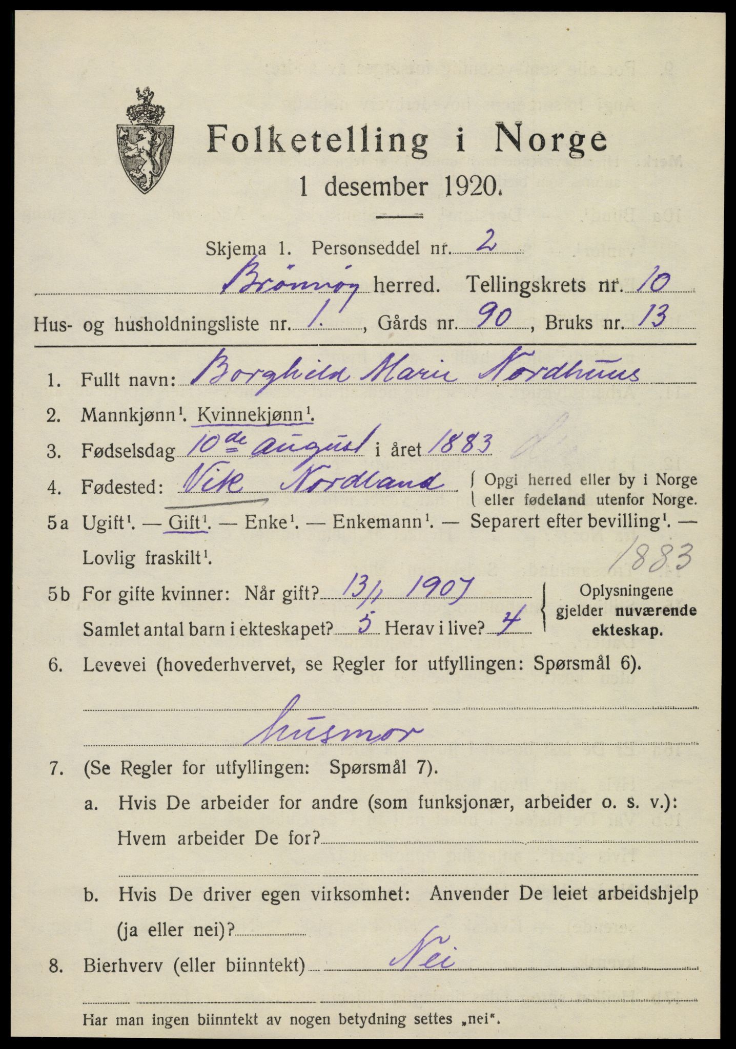 SAT, 1920 census for Brønnøy, 1920, p. 7586