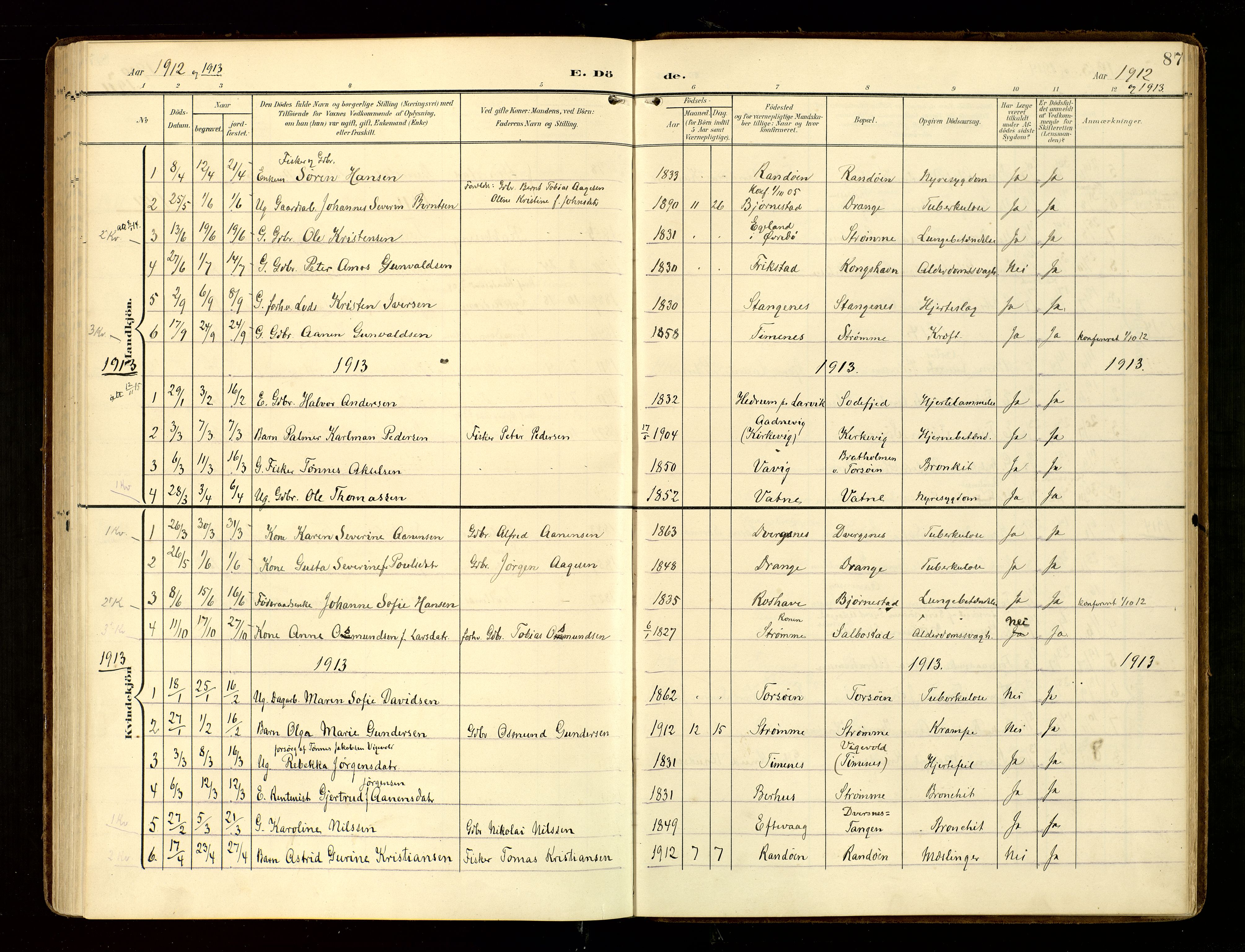 Oddernes sokneprestkontor, AV/SAK-1111-0033/F/Fa/Fab/L0003: Parish register (official) no. A 3, 1903-1916, p. 87