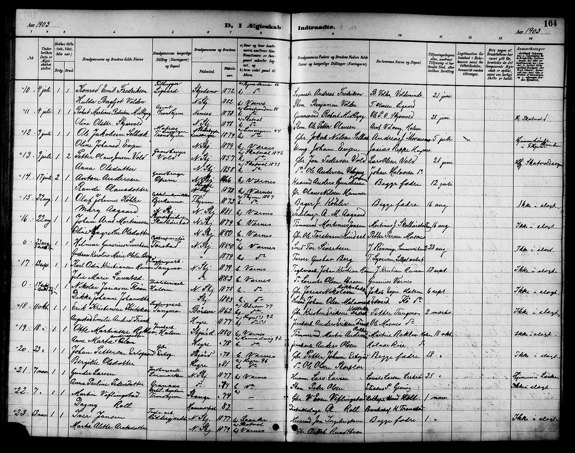 Ministerialprotokoller, klokkerbøker og fødselsregistre - Nord-Trøndelag, SAT/A-1458/709/L0087: Parish register (copy) no. 709C01, 1892-1913, p. 164