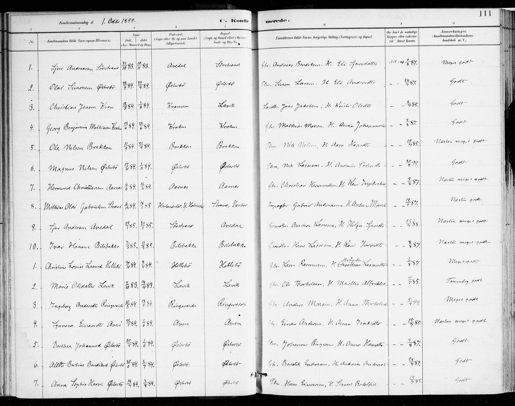 Lavik sokneprestembete, AV/SAB-A-80901: Parish register (official) no. B 1, 1882-1908, p. 111