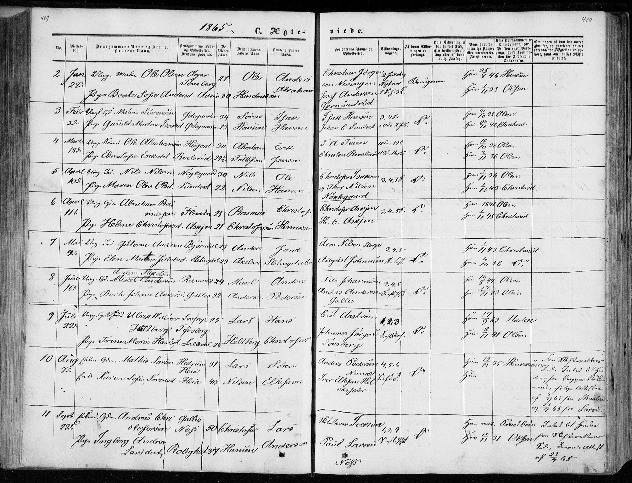 Andebu kirkebøker, AV/SAKO-A-336/F/Fa/L0005: Parish register (official) no. 5, 1857-1870, p. 409-410