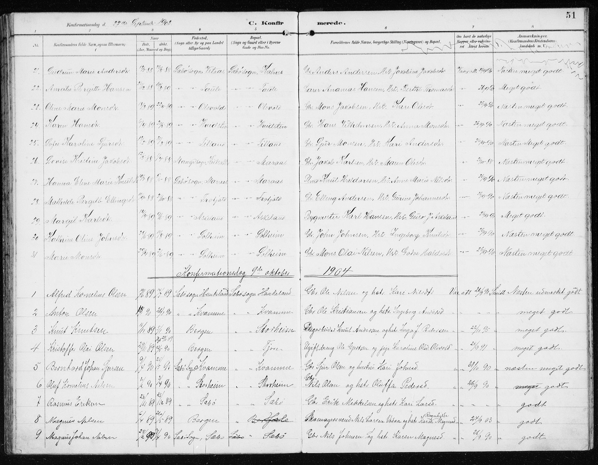 Manger sokneprestembete, AV/SAB-A-76801/H/Hab: Parish register (copy) no. D 3, 1895-1910, p. 51