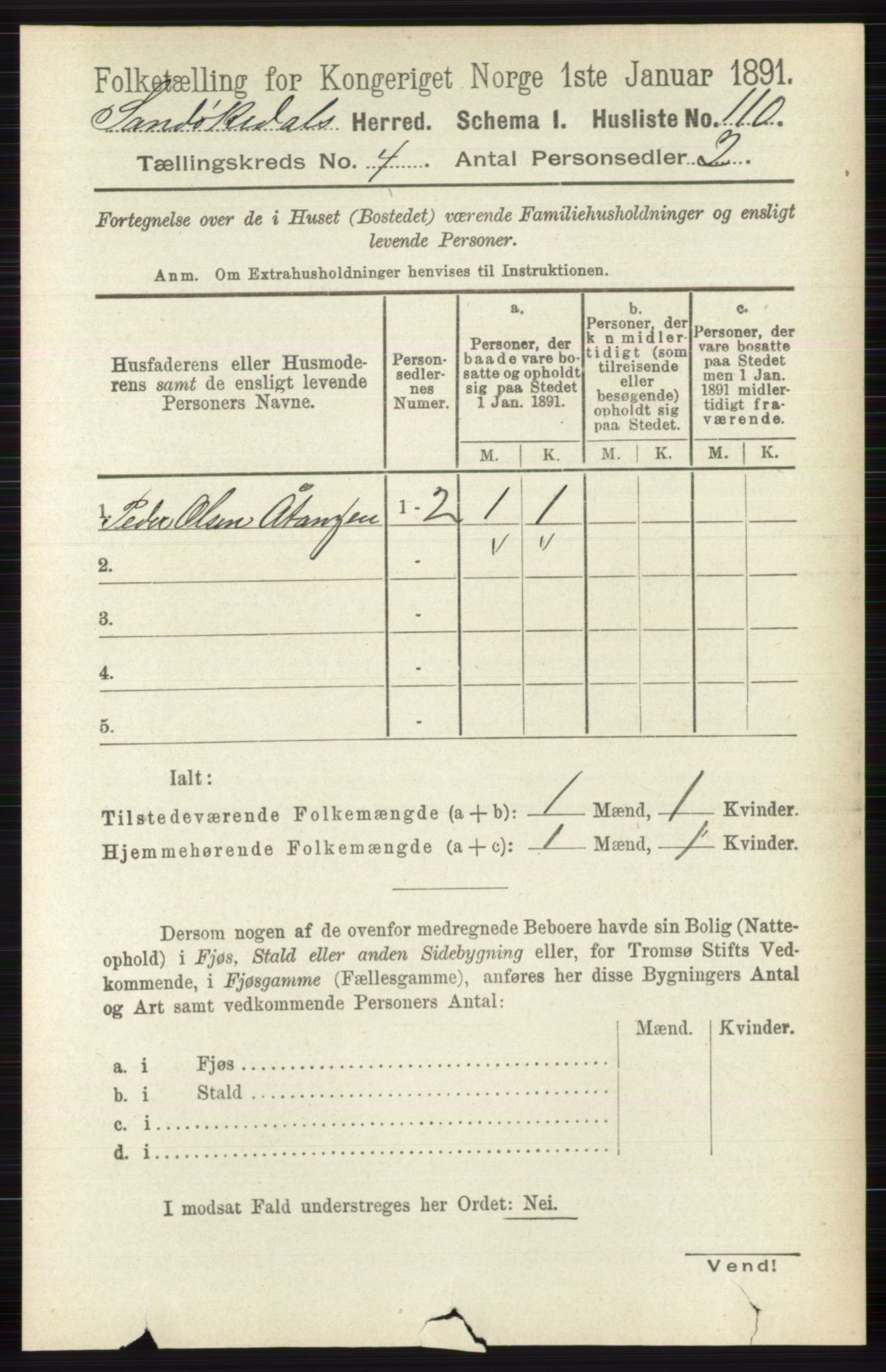 RA, 1891 census for 0816 Sannidal, 1891, p. 1214