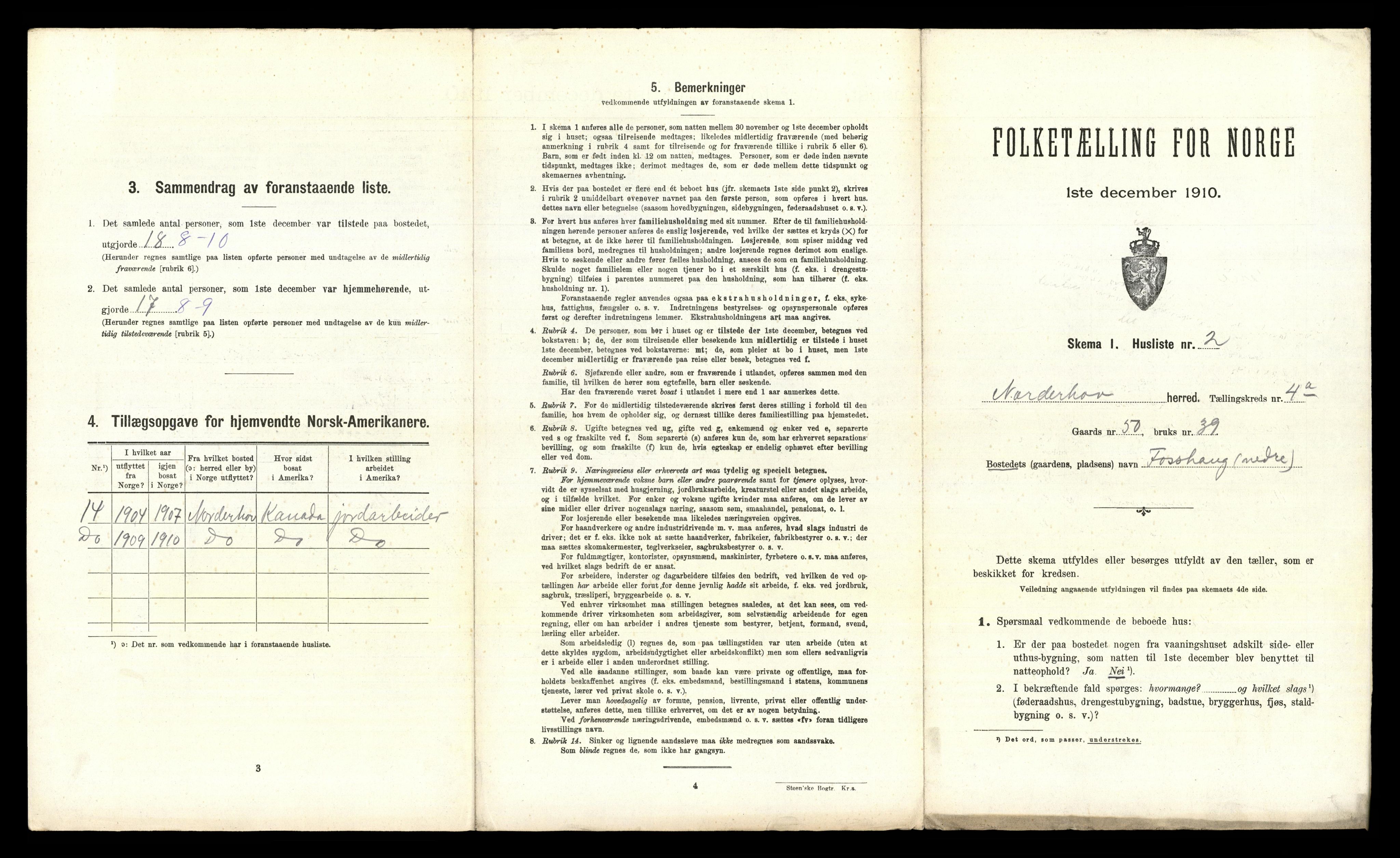 RA, 1910 census for Norderhov, 1910, p. 1064