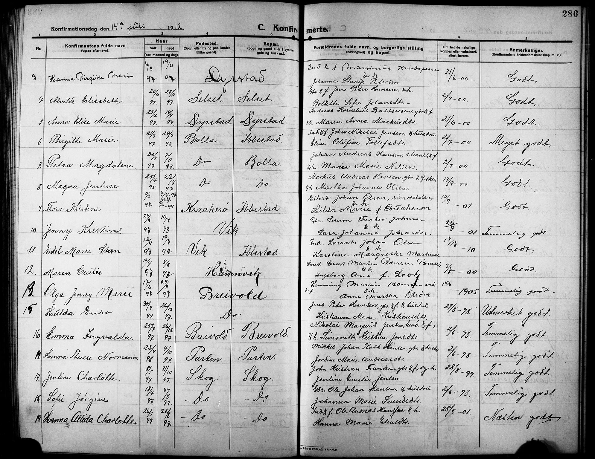 Ibestad sokneprestembete, SATØ/S-0077/H/Ha/Hab/L0009klokker: Parish register (copy) no. 9, 1902-1914, p. 286