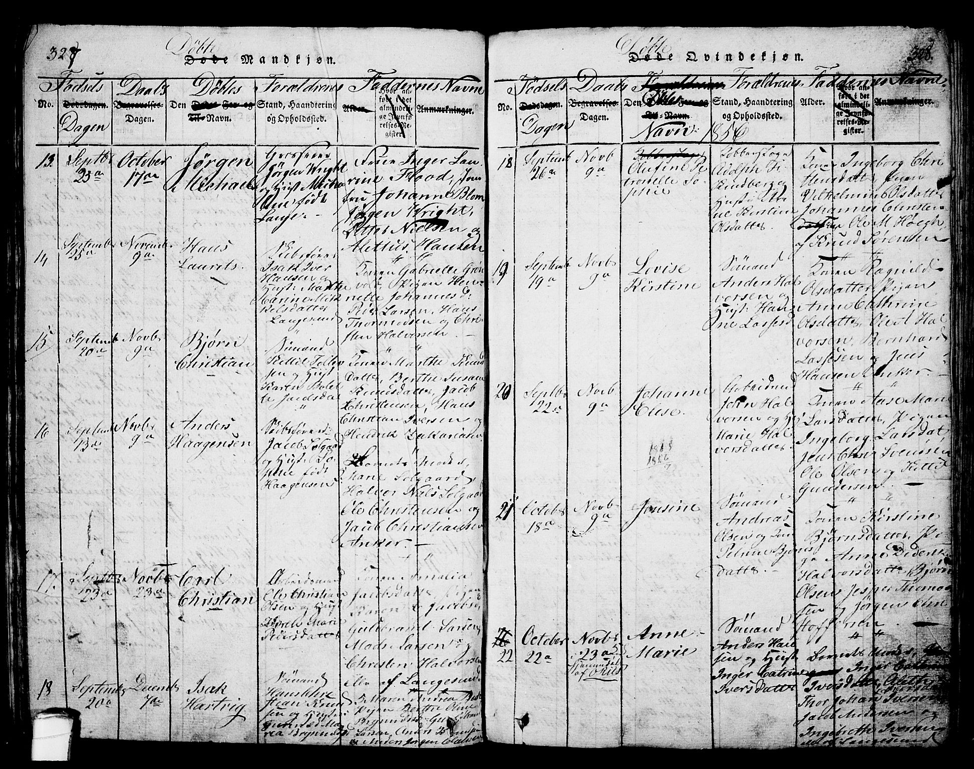 Langesund kirkebøker, SAKO/A-280/G/Ga/L0003: Parish register (copy) no. 3, 1815-1858, p. 327-328