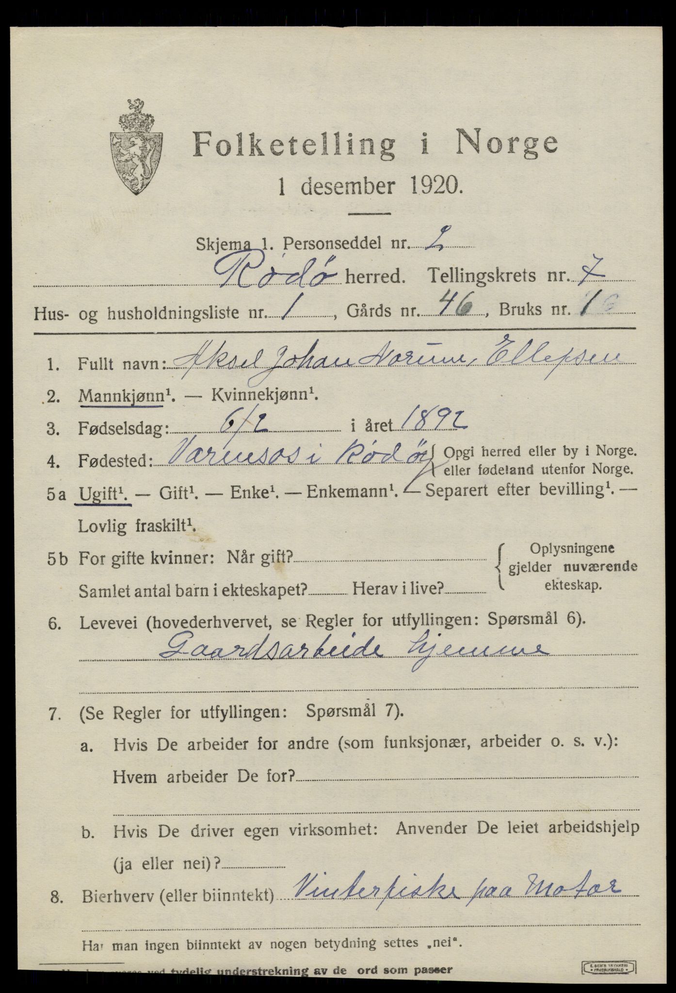 SAT, 1920 census for Rødøy, 1920, p. 3908