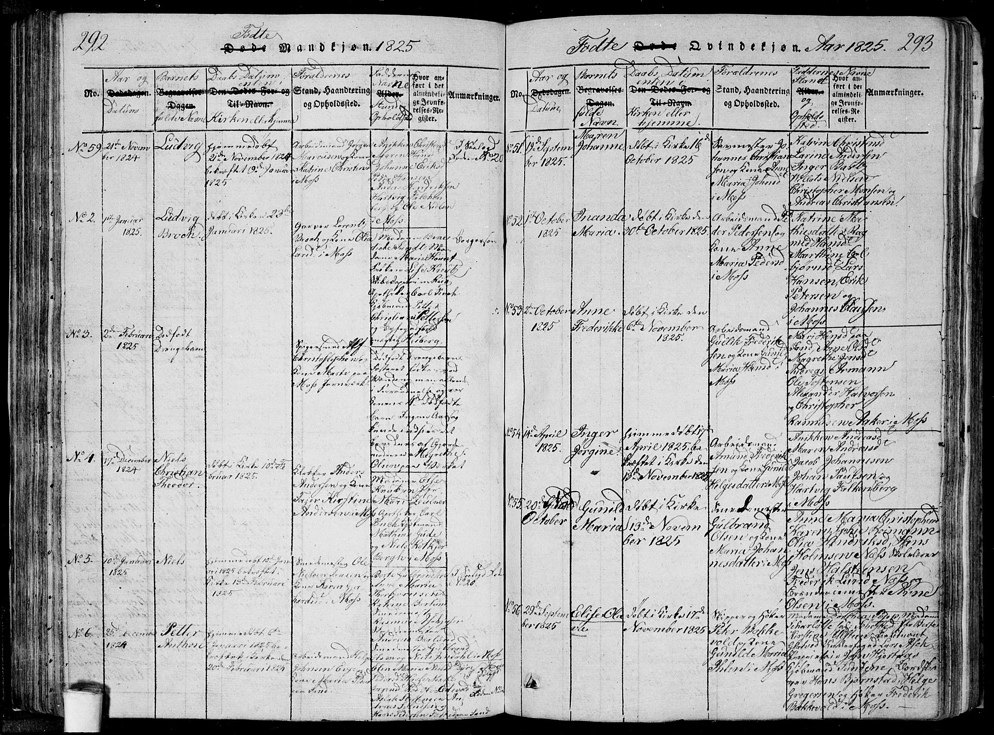 Moss prestekontor Kirkebøker, SAO/A-2003/F/Fa/L0005: Parish register (official) no. I 5, 1814-1828, p. 292-293