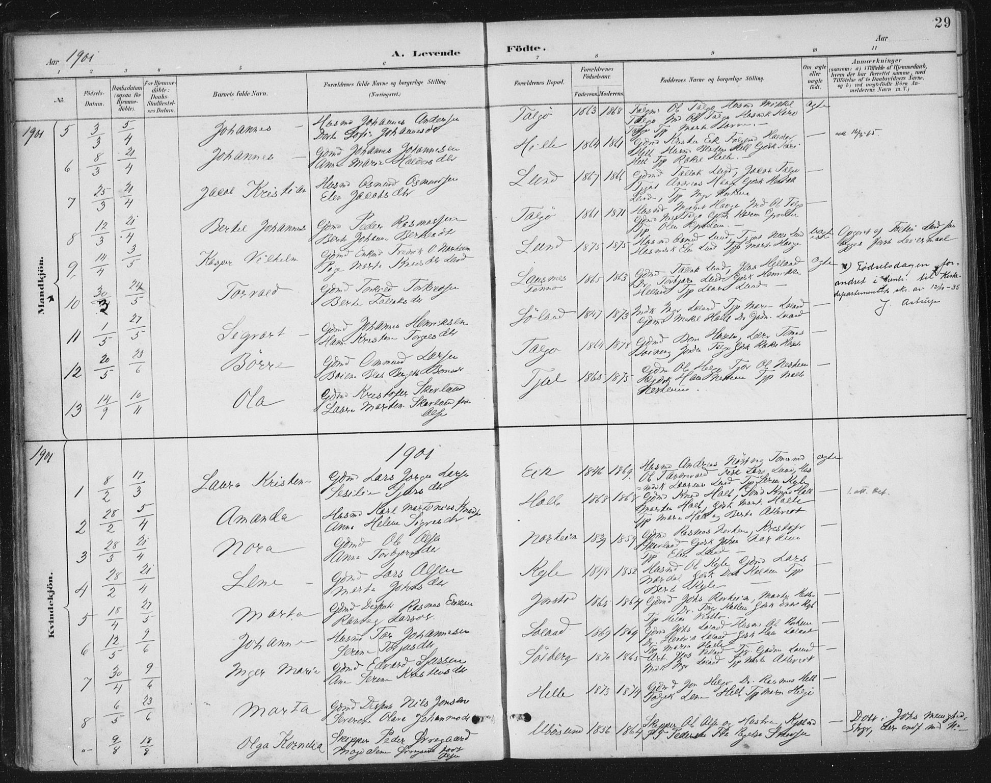 Nedstrand sokneprestkontor, AV/SAST-A-101841/01/IV: Parish register (official) no. A 13, 1887-1915, p. 29