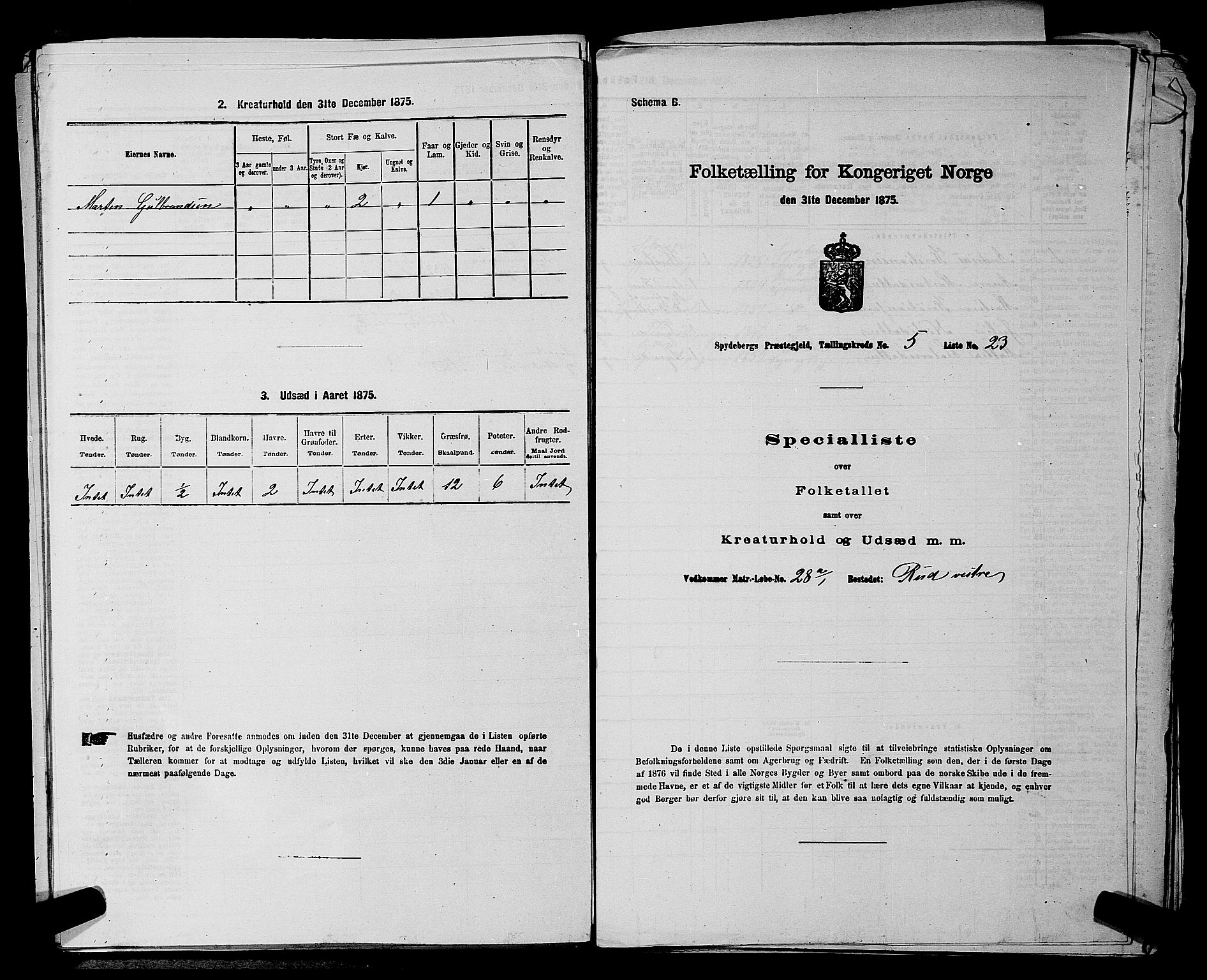 RA, 1875 census for 0123P Spydeberg, 1875, p. 687