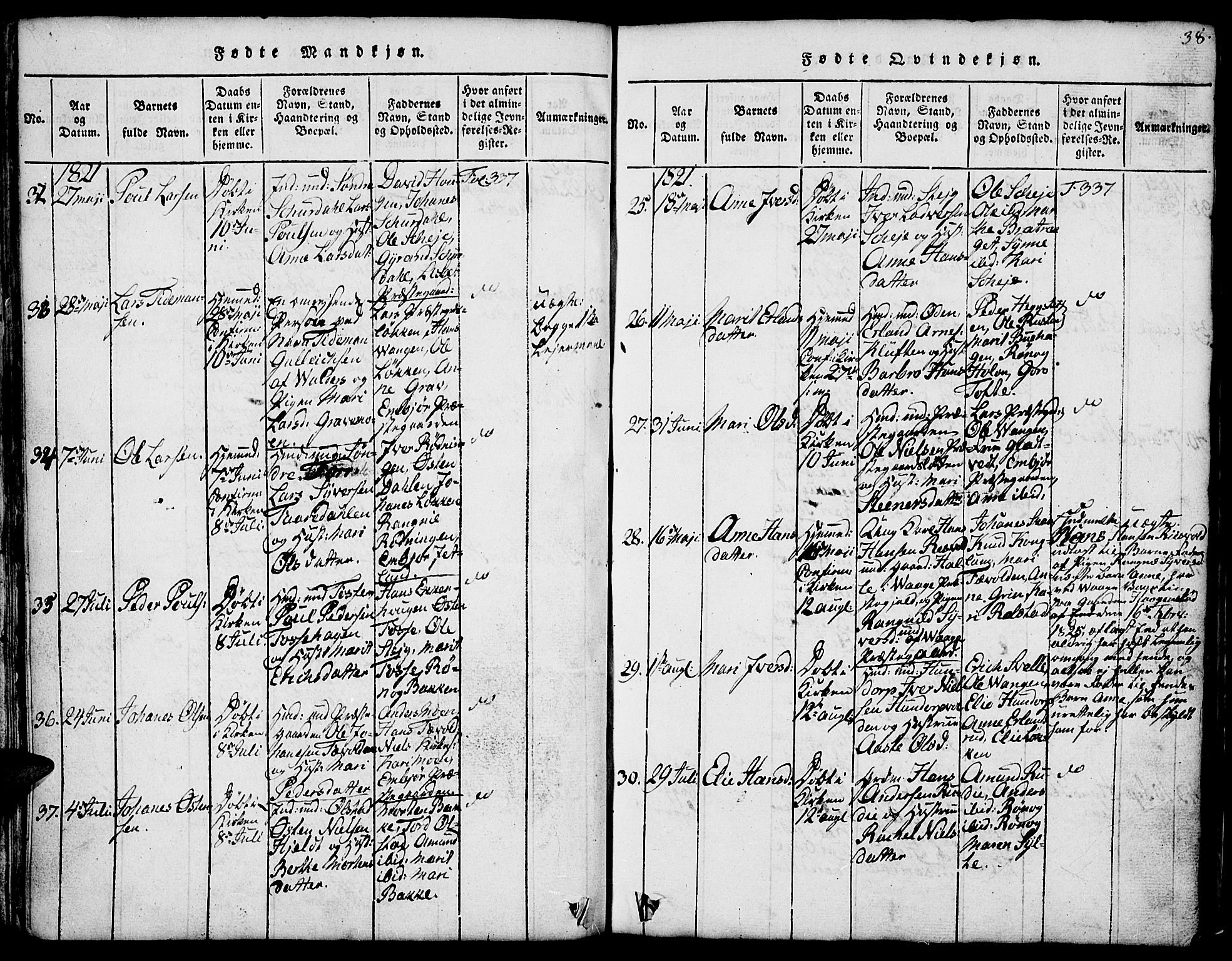 Fron prestekontor, AV/SAH-PREST-078/H/Ha/Hab/L0001: Parish register (copy) no. 1, 1816-1843, p. 38