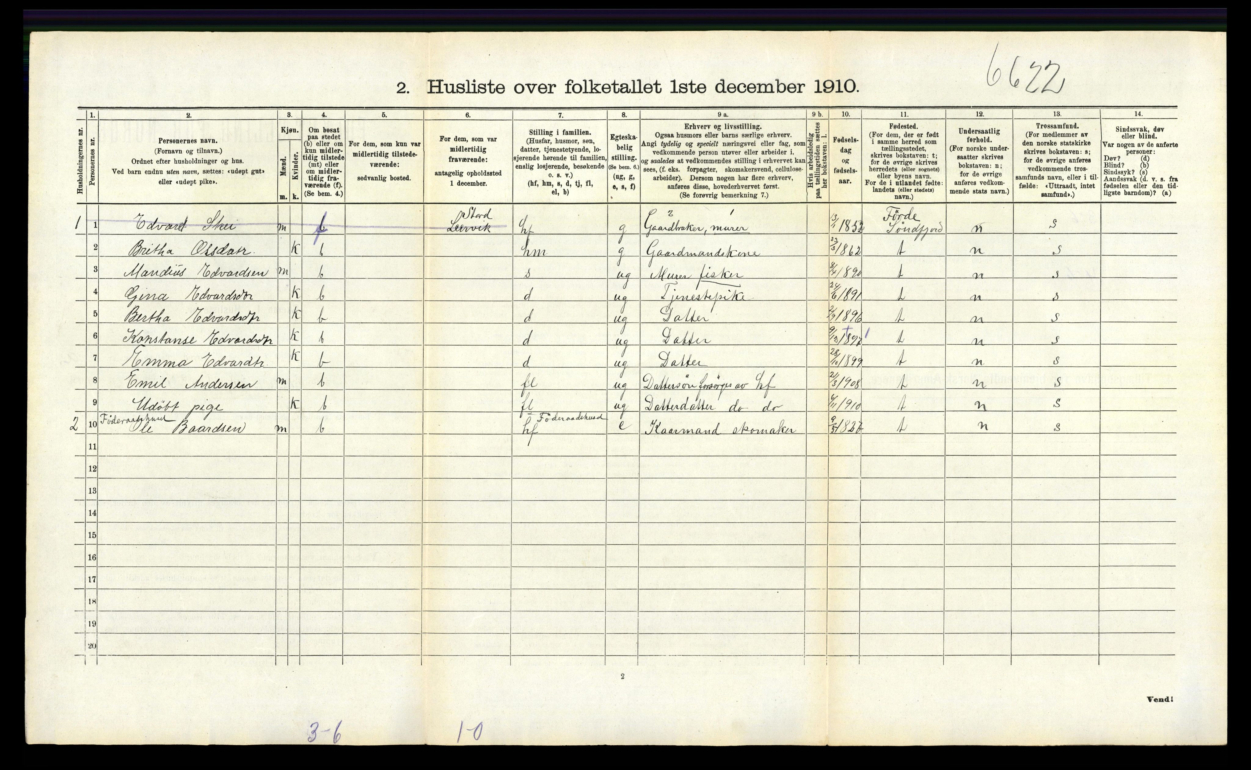 RA, 1910 census for Finnås, 1910, p. 301