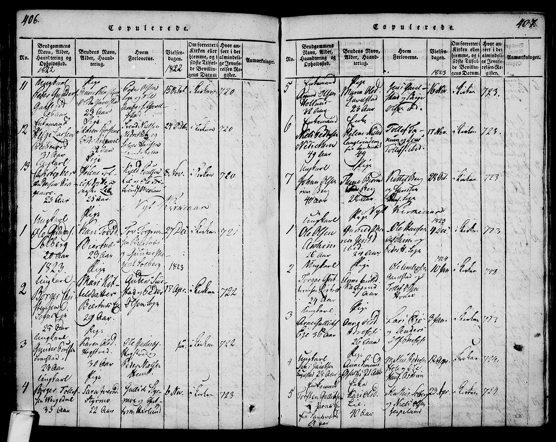 Lardal kirkebøker, SAKO/A-350/F/Fa/L0005: Parish register (official) no. I 5, 1814-1835, p. 406-407