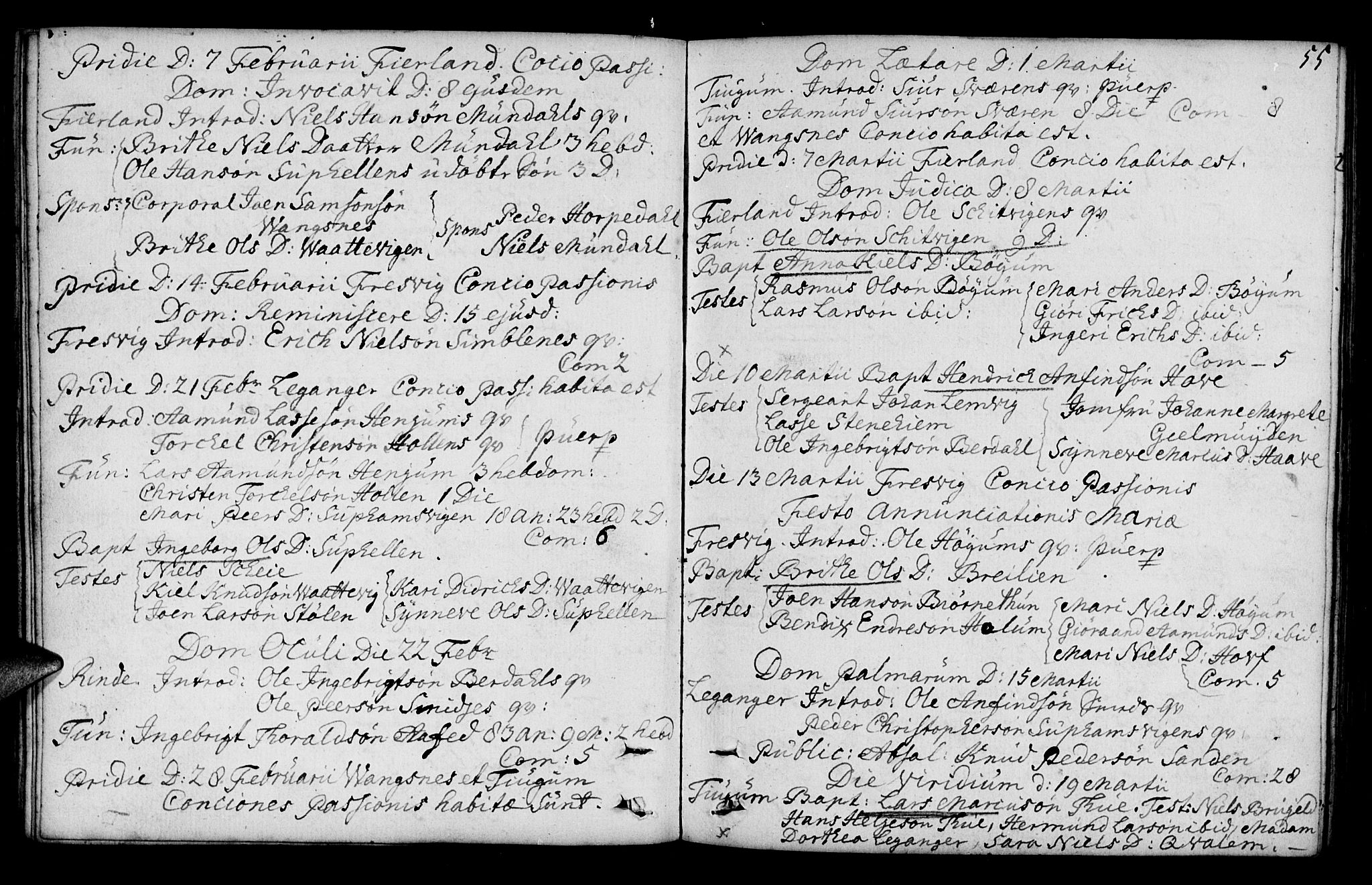 Leikanger sokneprestembete, AV/SAB-A-81001/H/Haa/Haaa/L0003: Parish register (official) no. A 3, 1756-1770, p. 55