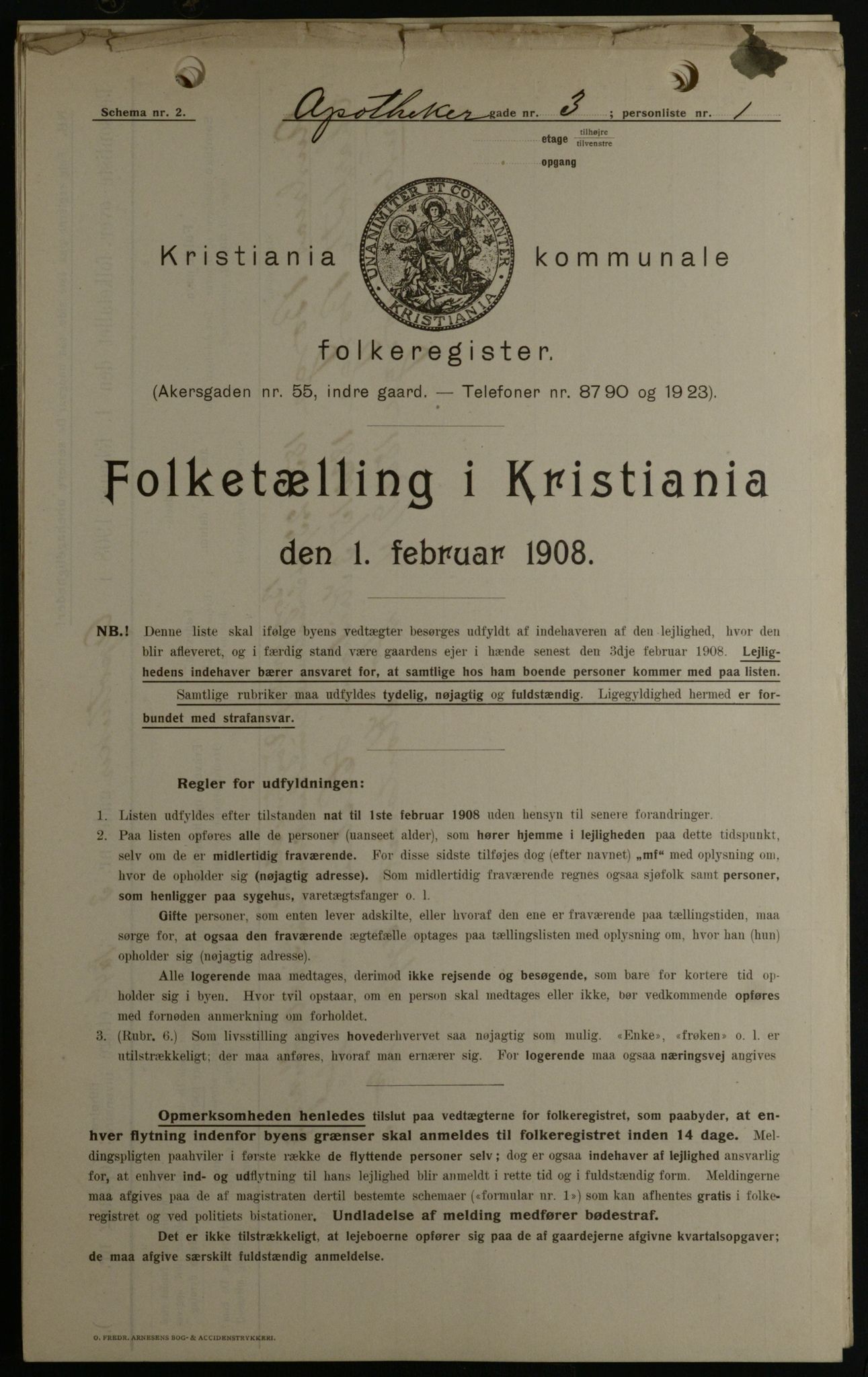 OBA, Municipal Census 1908 for Kristiania, 1908, p. 1577