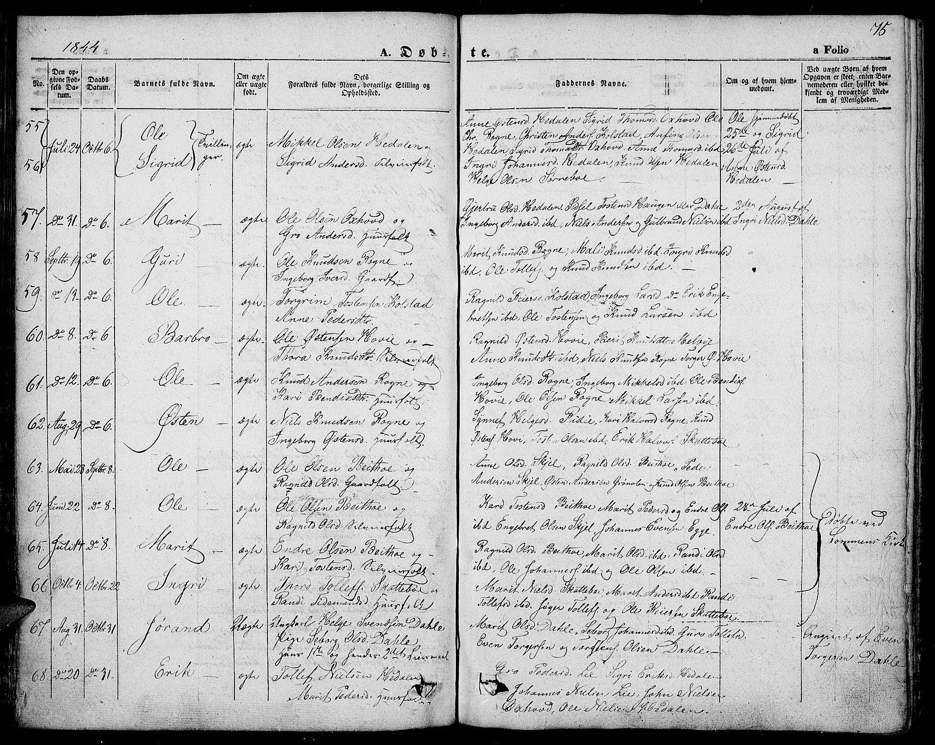 Slidre prestekontor, SAH/PREST-134/H/Ha/Haa/L0004: Parish register (official) no. 4, 1831-1848, p. 75