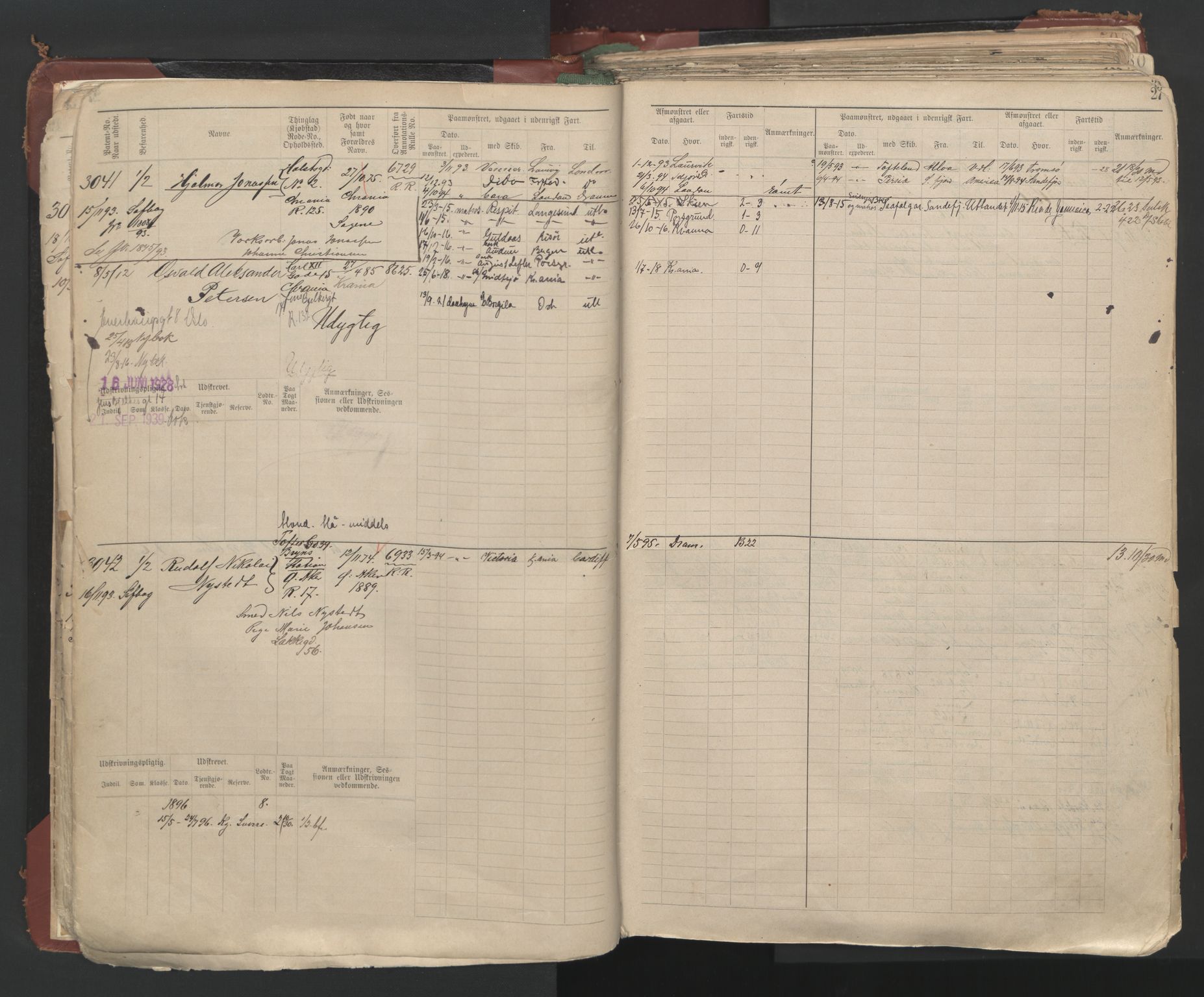 Oslo sjømannskontor, AV/SAO-A-10595/F/Fc/L0003: Hovedrulle, 1893, p. 26b-27a