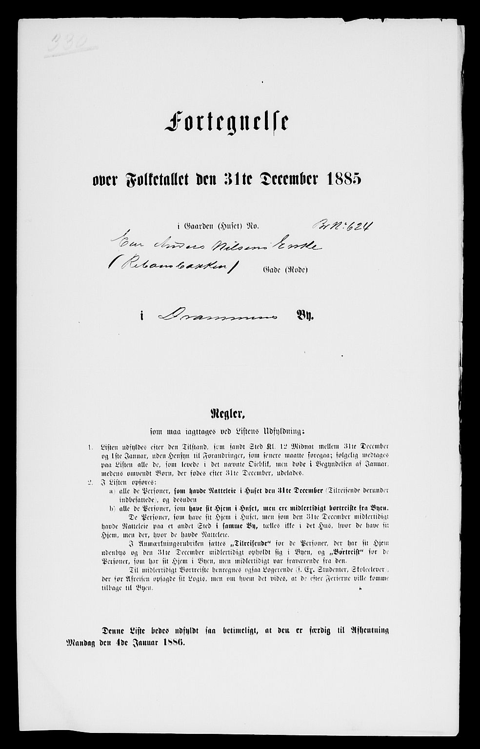 SAKO, 1885 census for 0602 Drammen, 1885, p. 3437