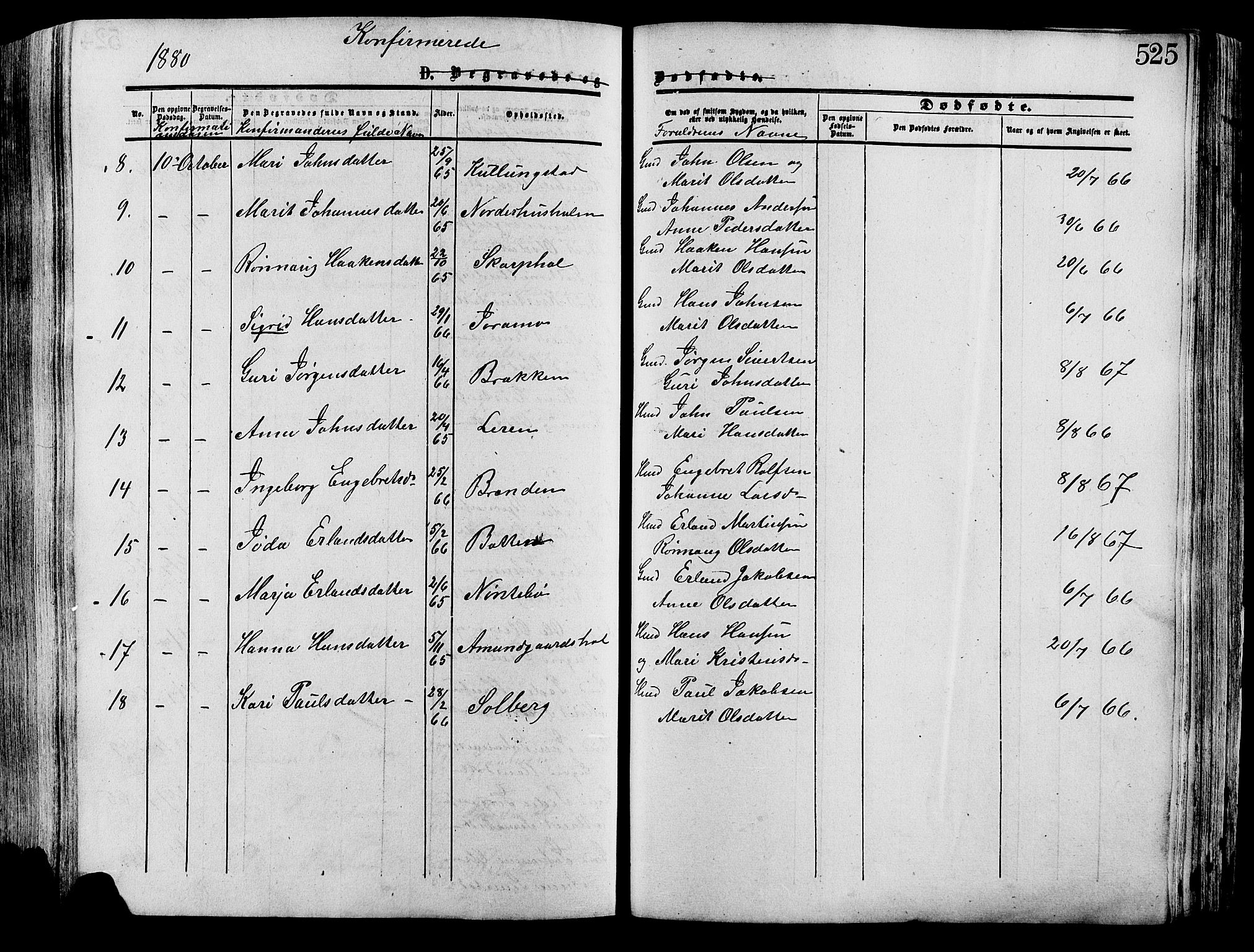 Lesja prestekontor, SAH/PREST-068/H/Ha/Haa/L0008: Parish register (official) no. 8, 1854-1880, p. 525